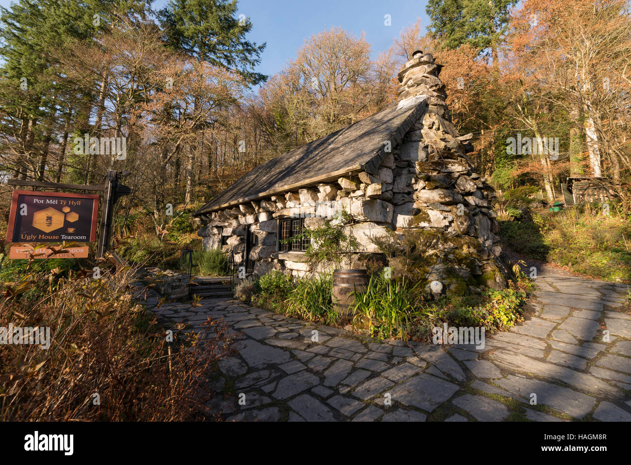 Ty Rumpf hässliche Haus Betws y Coed Nordwales Uk. Stockfoto