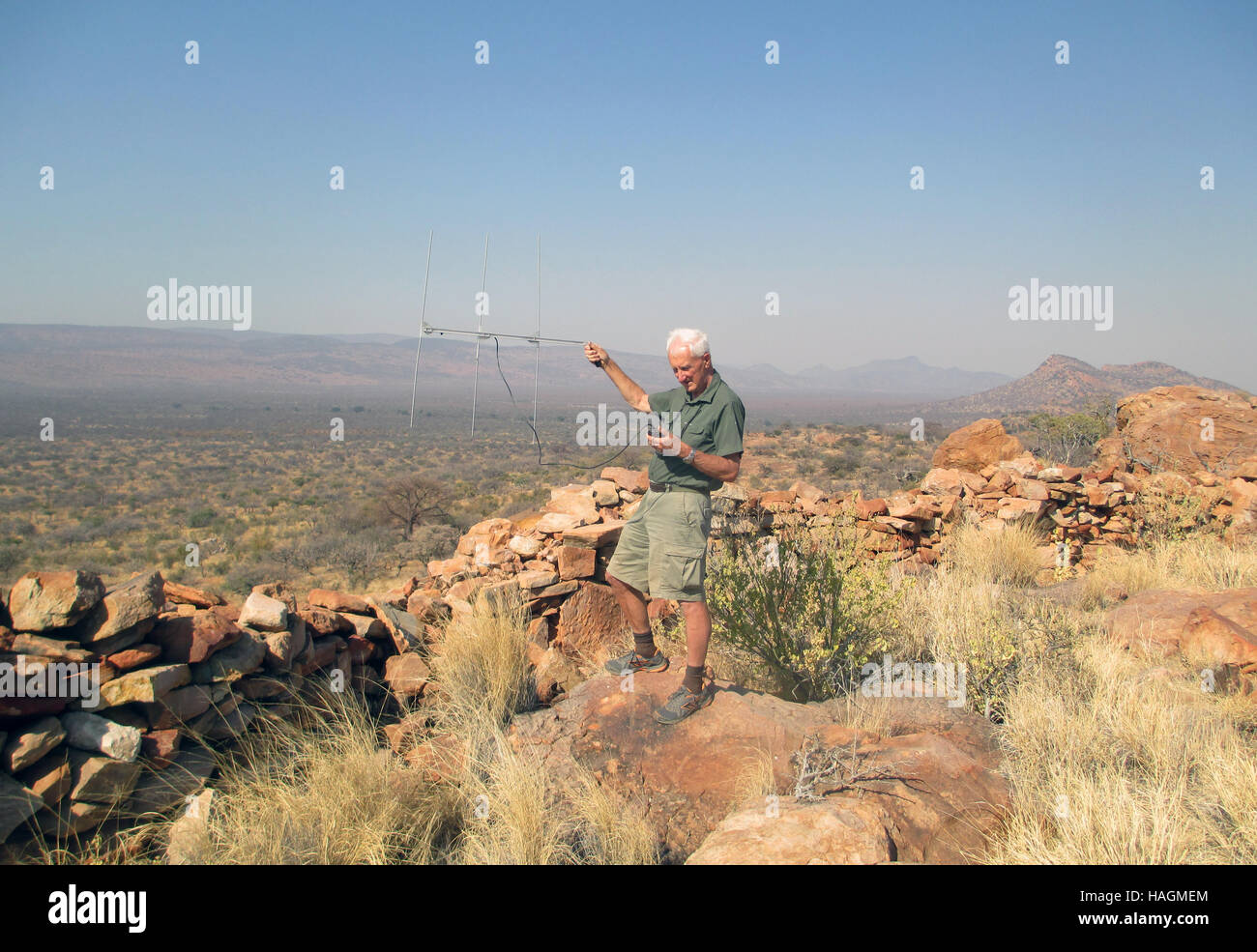 RADIO TRACKING NASHÖRNER in Südafrika. Foto Tony Gale Stockfoto