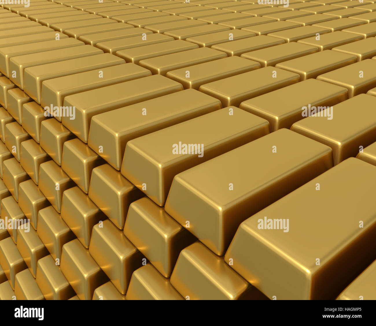 3D y Tausender gold Barren stapeln hoch, die enormen baahm oder Vermögenswerte darstellen. Stockfoto