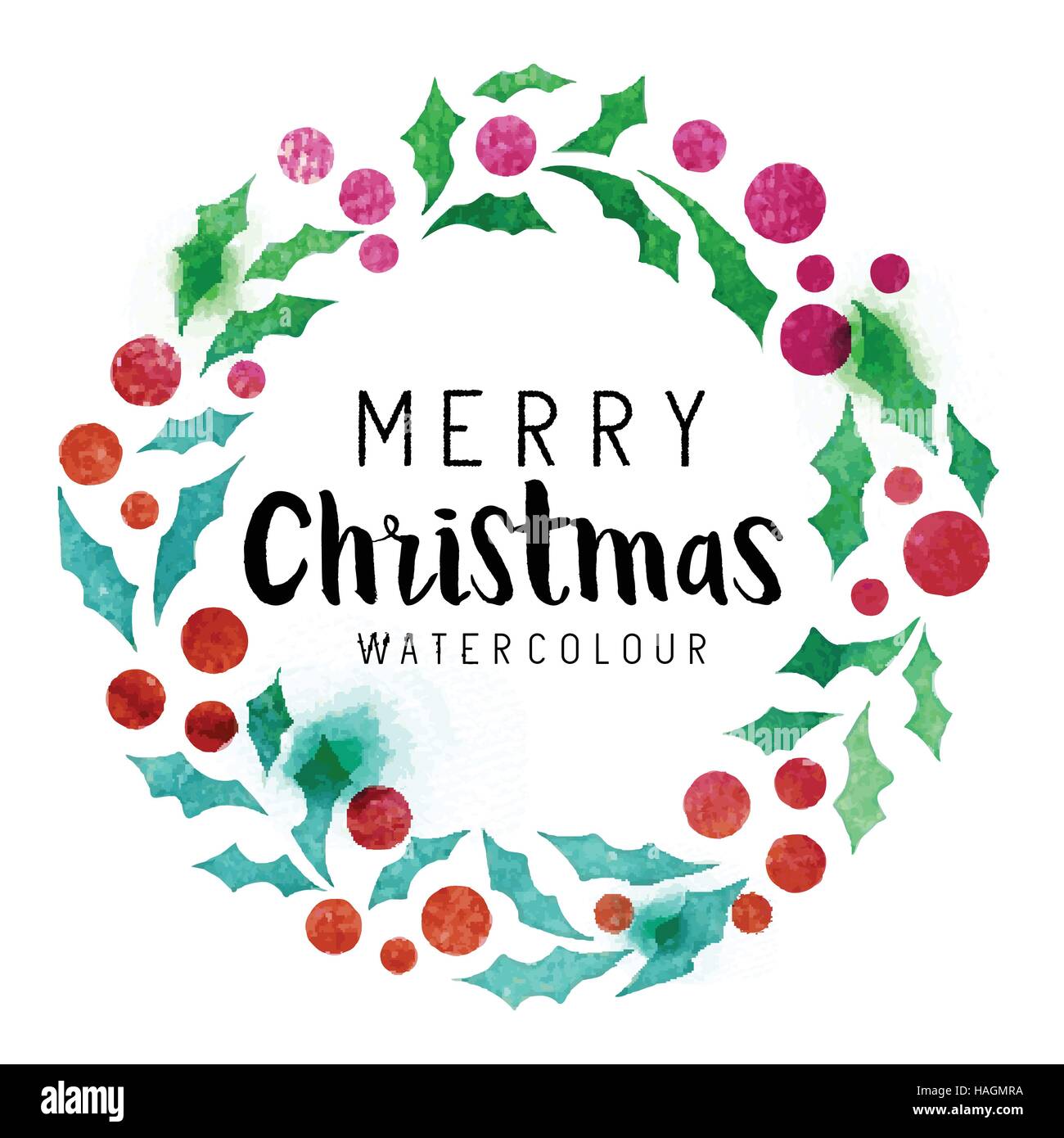 Christmas Holly Wreath - Aquarell-Dekoration. Vektor-Illustration. Stock Vektor