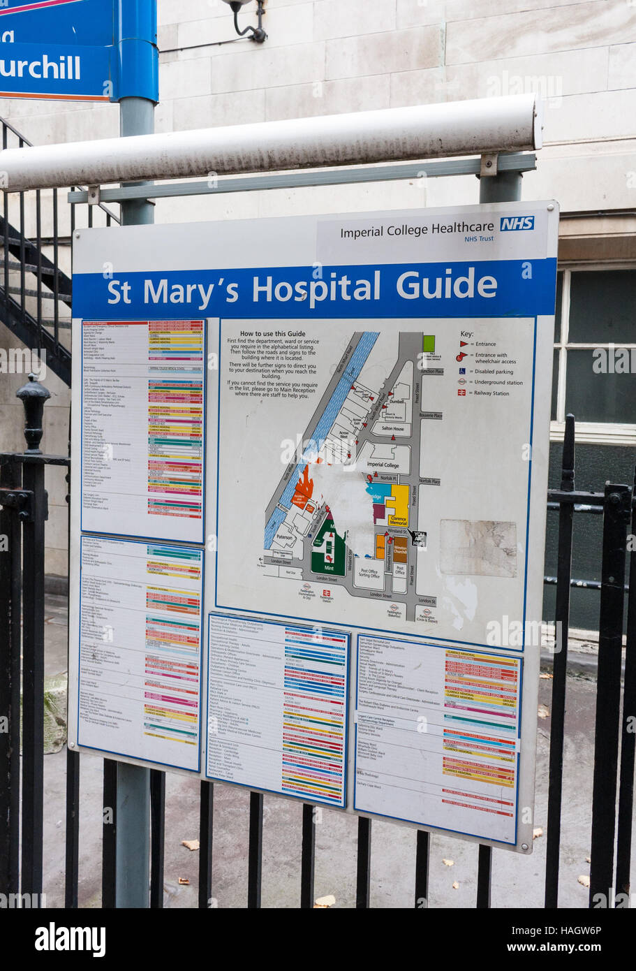 Externe Karte von Str. Marys Krankenhaus in Paddington, London, UK Stockfoto