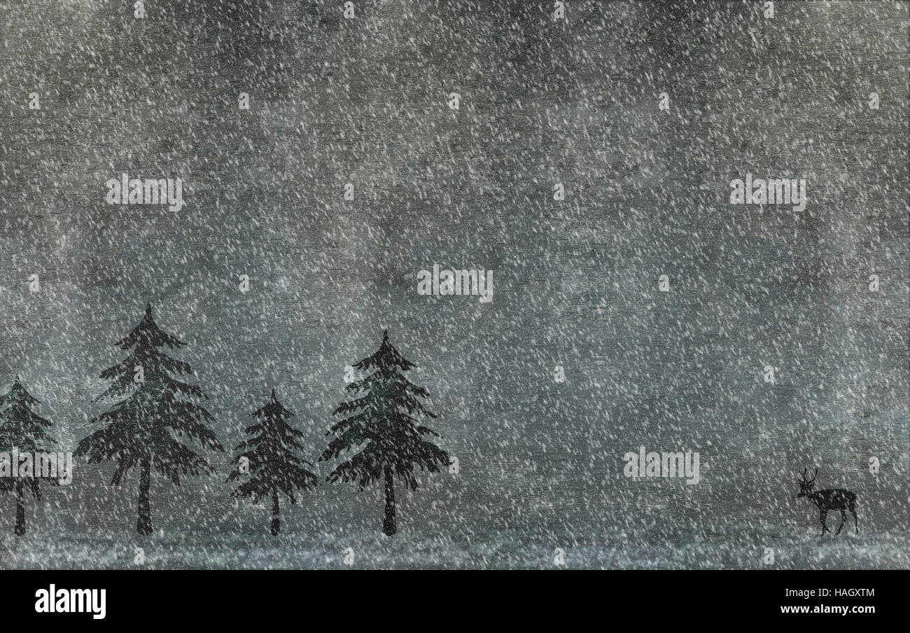Weihnachten Hintergrund Weihnachten Bäume, Schneeflocken und Hirsch Stockfoto