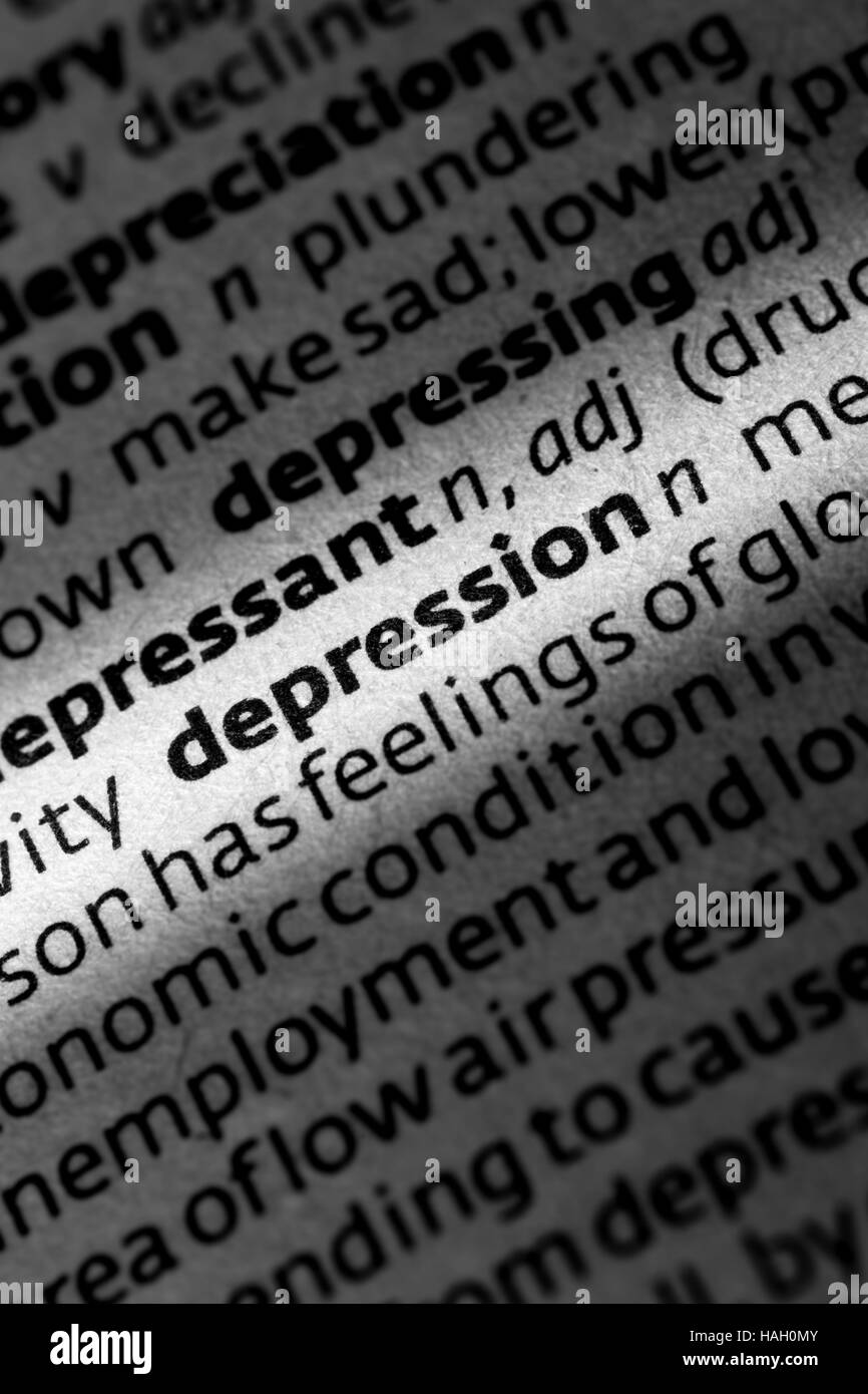 Gedruckte Wort von einer Seite eines Wörterbuchs - Depression Stockfoto