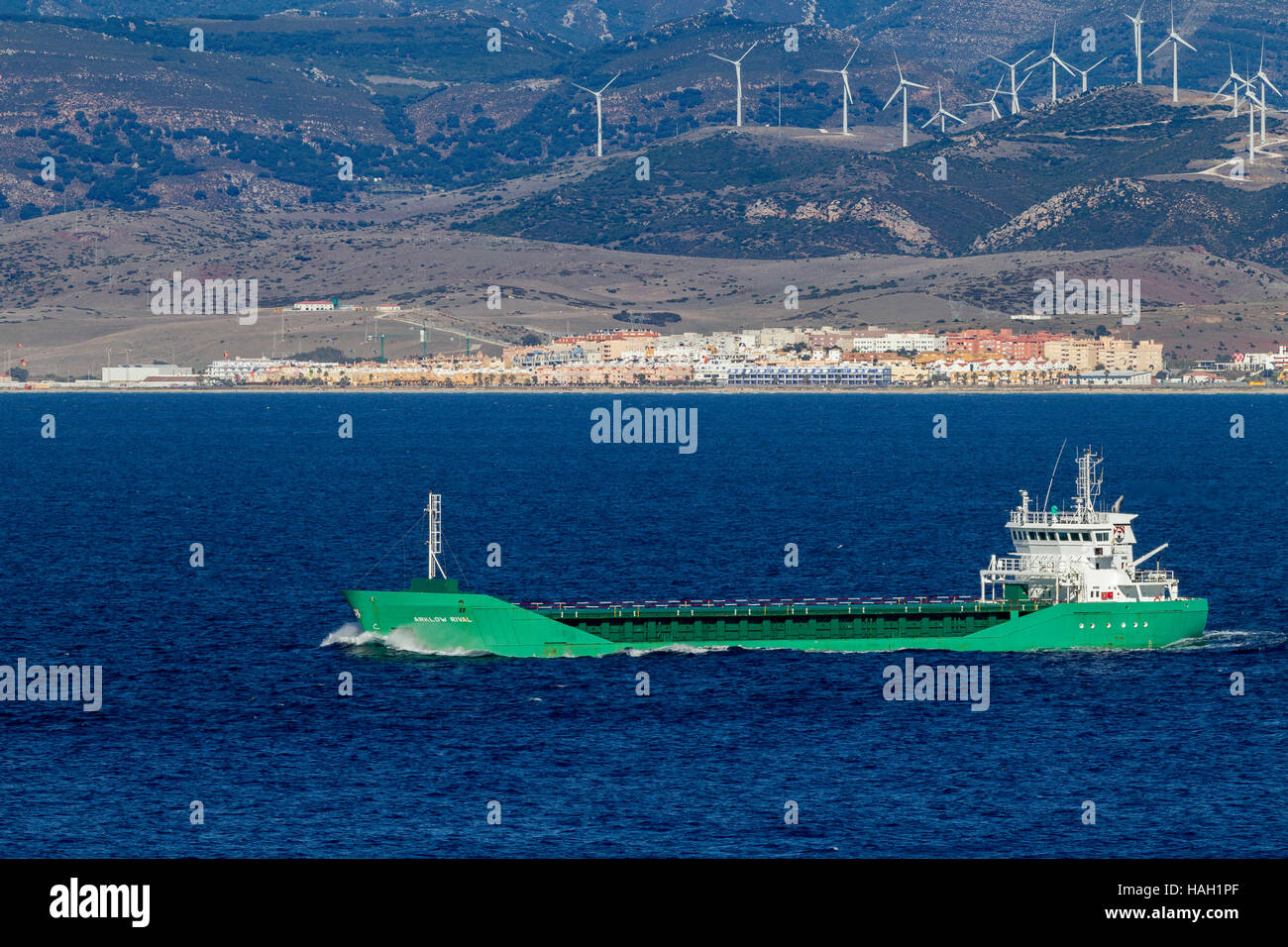 Ark niedrige rivalisierenden, allgemeine Frachtschiff von Gibraltar. Stockfoto