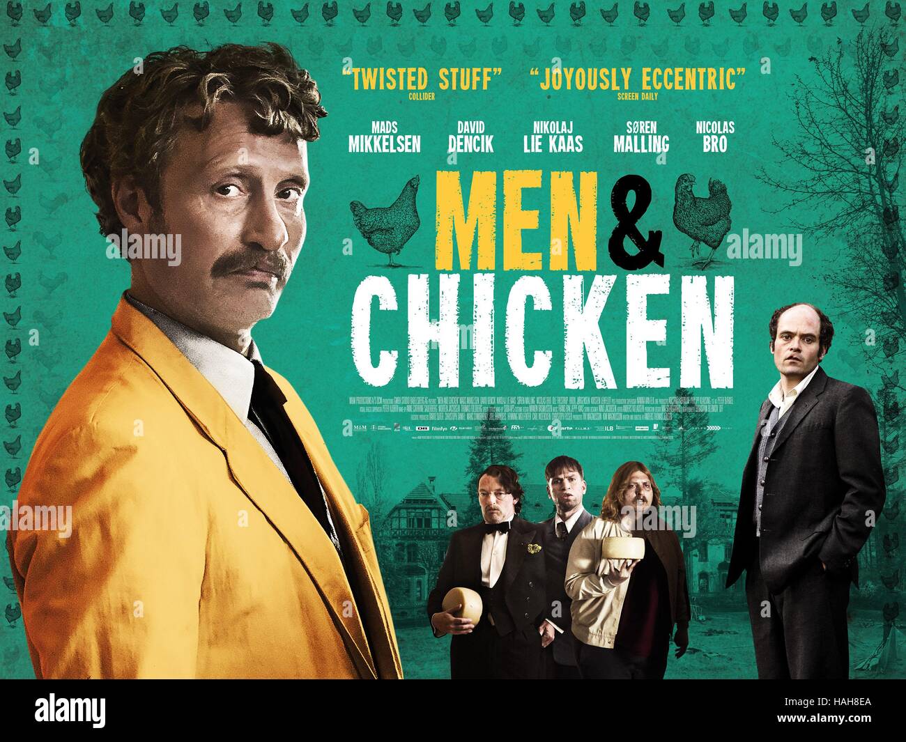 Männer und Huhn Maend & Hons Jahr: 2015-Dänemark / Deutschland Regie: Anders Thomas Jensen Mads Mikkelsen, Soren Malling, Nikolaj Lie Kaas, Nicolas Bro, David Dencik Movie Poster (UK) Stockfoto