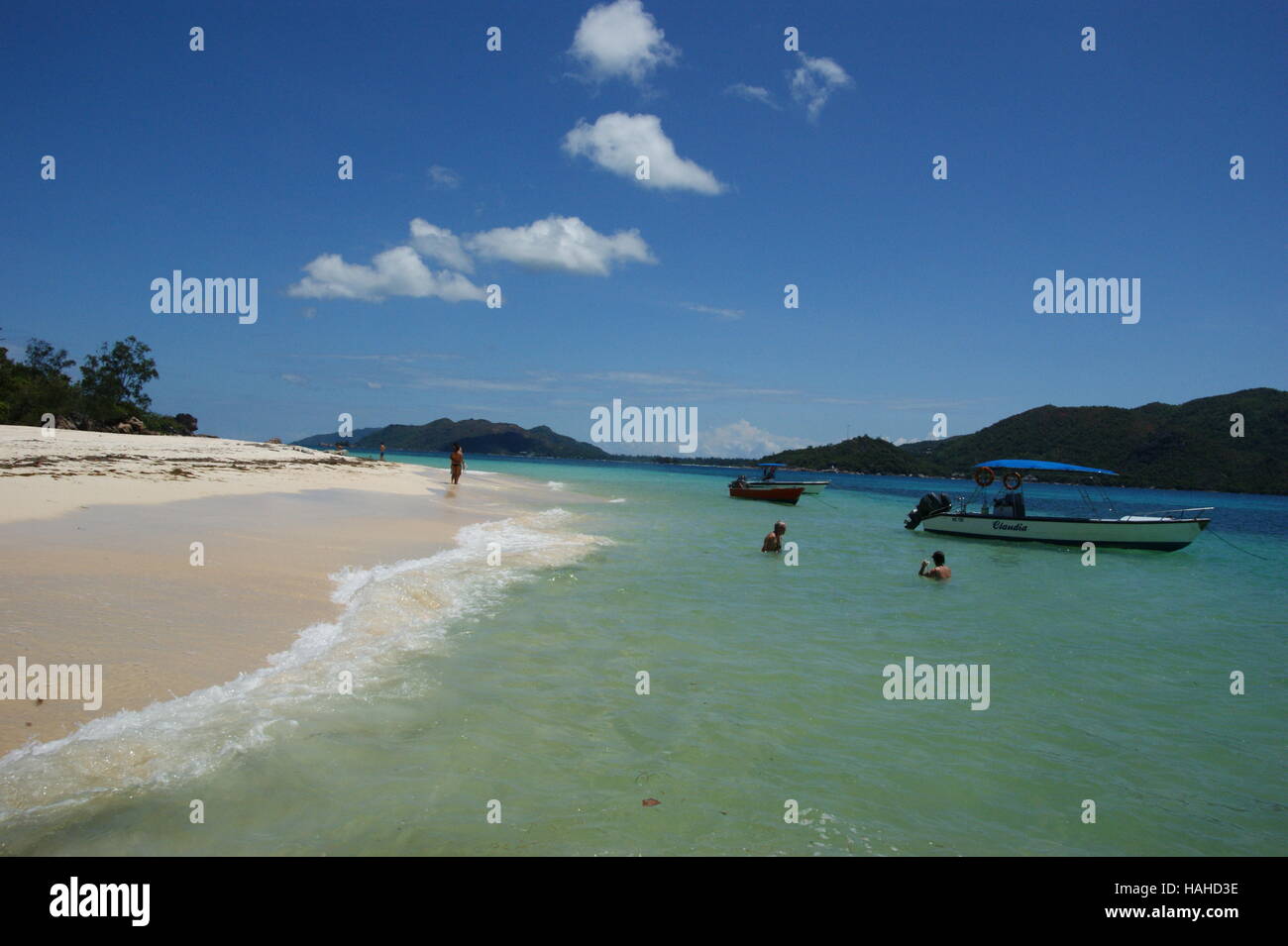 Strandurlaub auf den Seychellen. Curieuse Marine National Park. Seychellen, Insel Curieuse, Indischer Ozean Stockfoto