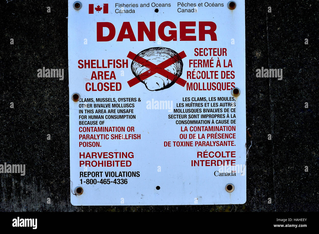 Ein Warnzeichen des Canadian Department of Fisheries Stockfoto