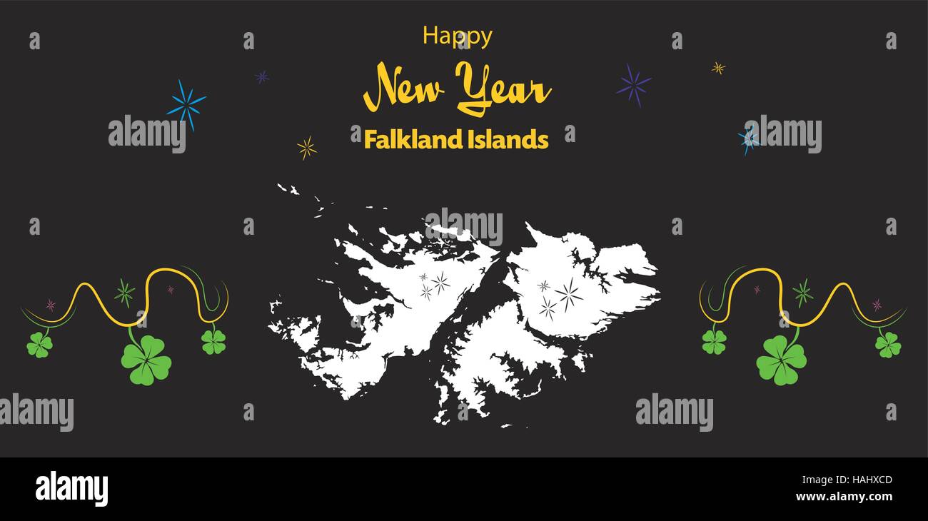 Happy New Year Abbildung Thema mit Karte der Falkland-Inseln Stock Vektor