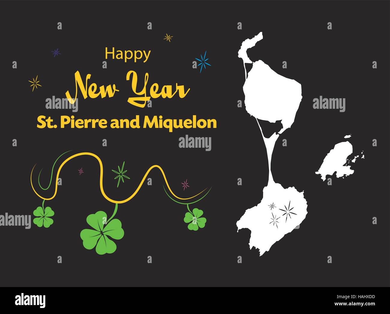 Happy New Year Abbildung Thema mit Karte von Saint-Pierre und Miquelon Stock Vektor