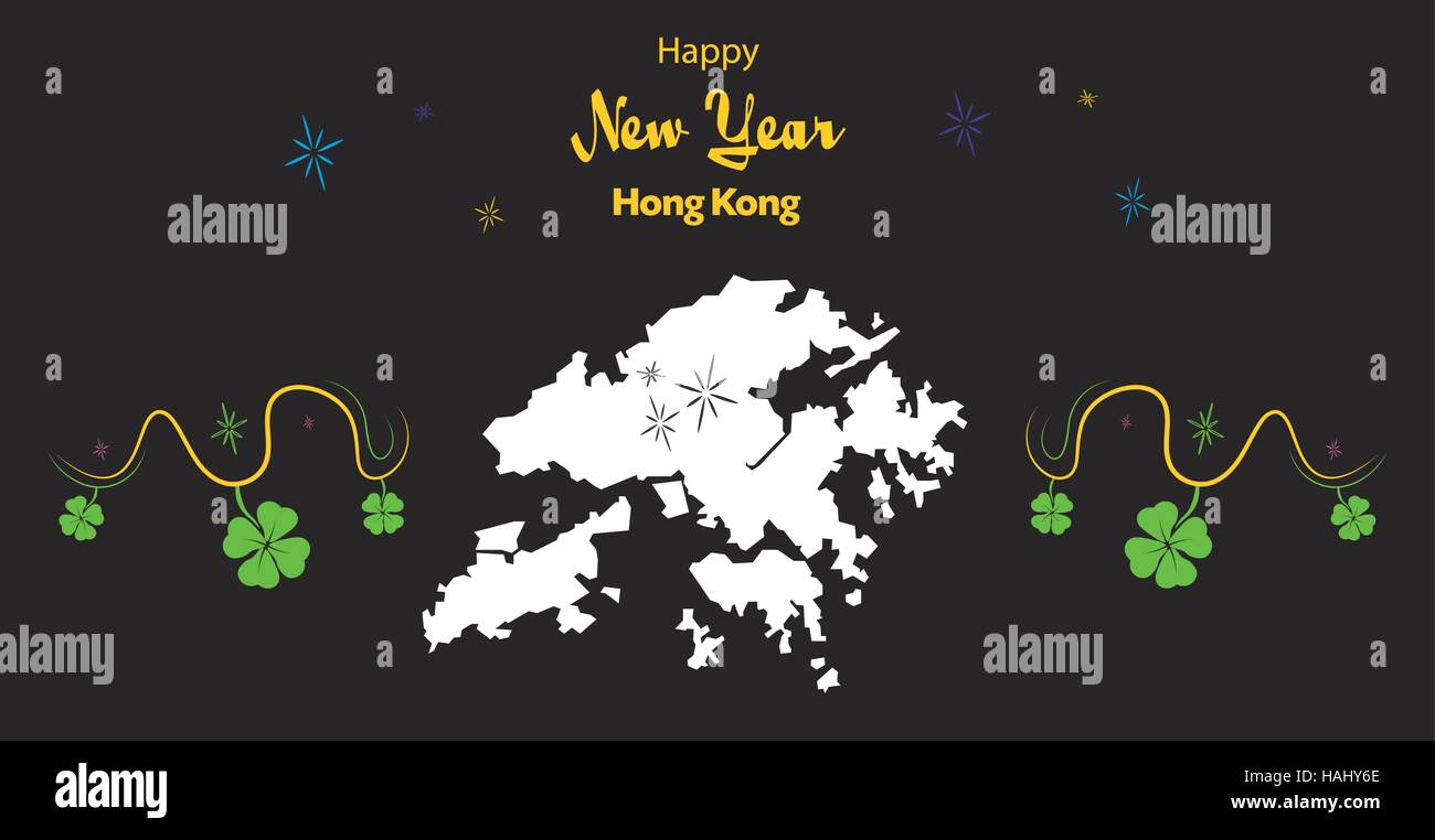 Happy New Year Abbildung Thema mit Karte von Hong Kong Stock Vektor