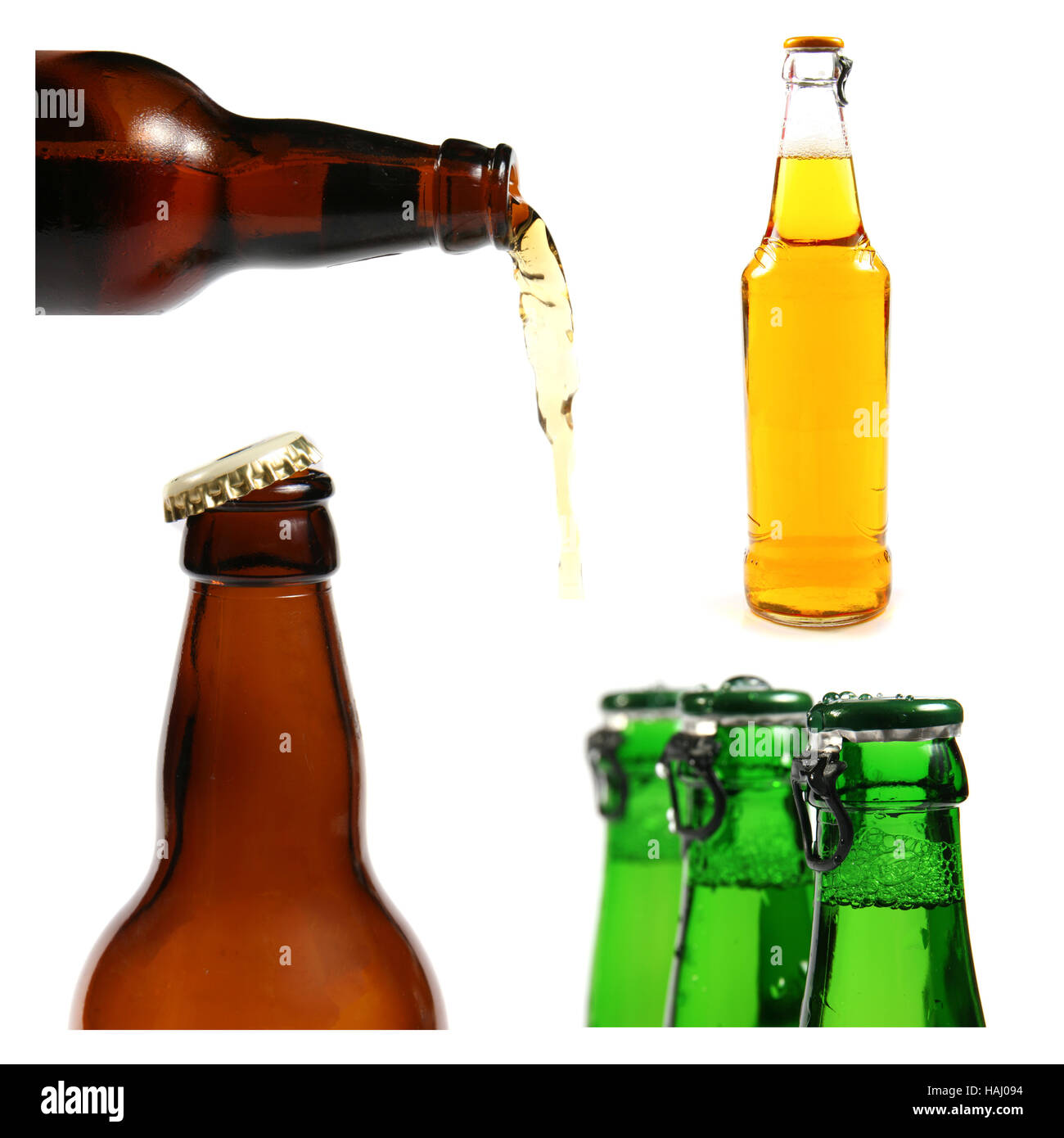 Bierflaschen isoliert auf weißem Hintergrund Stockfoto