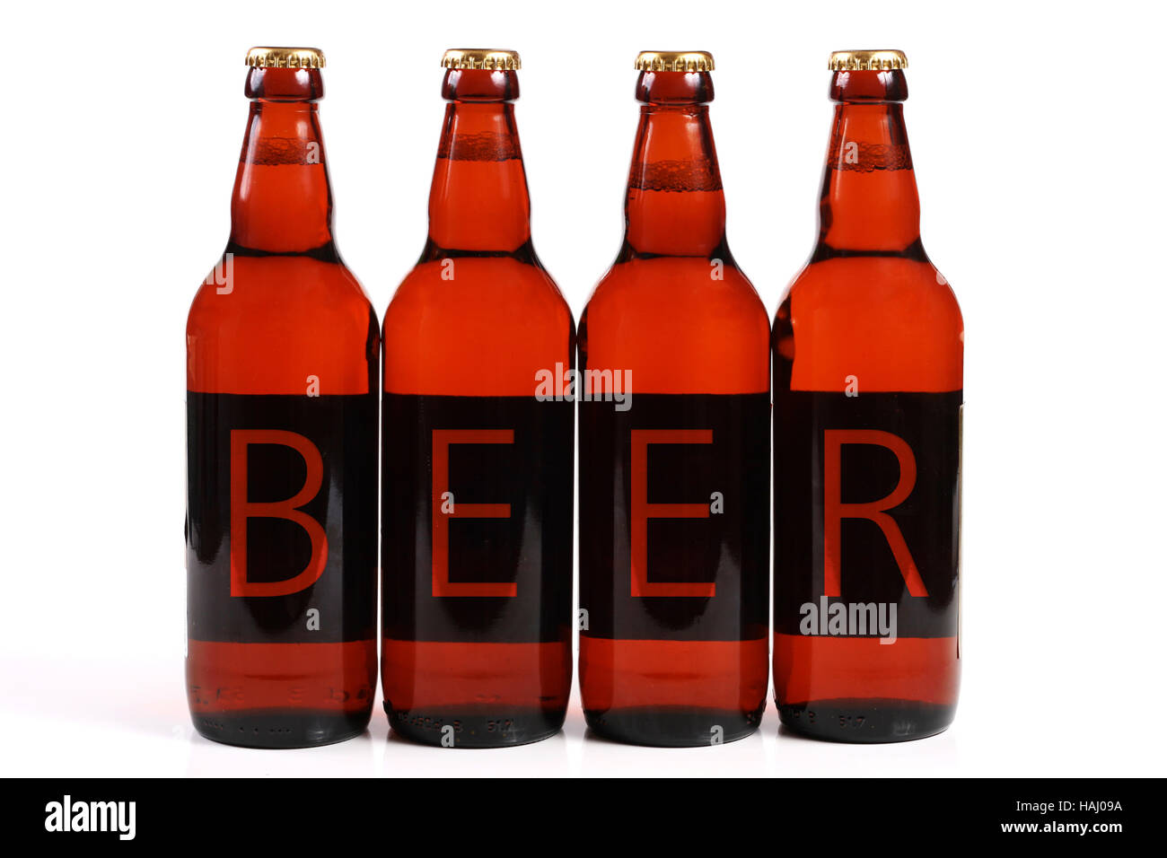 vier Bierflaschen Stockfoto