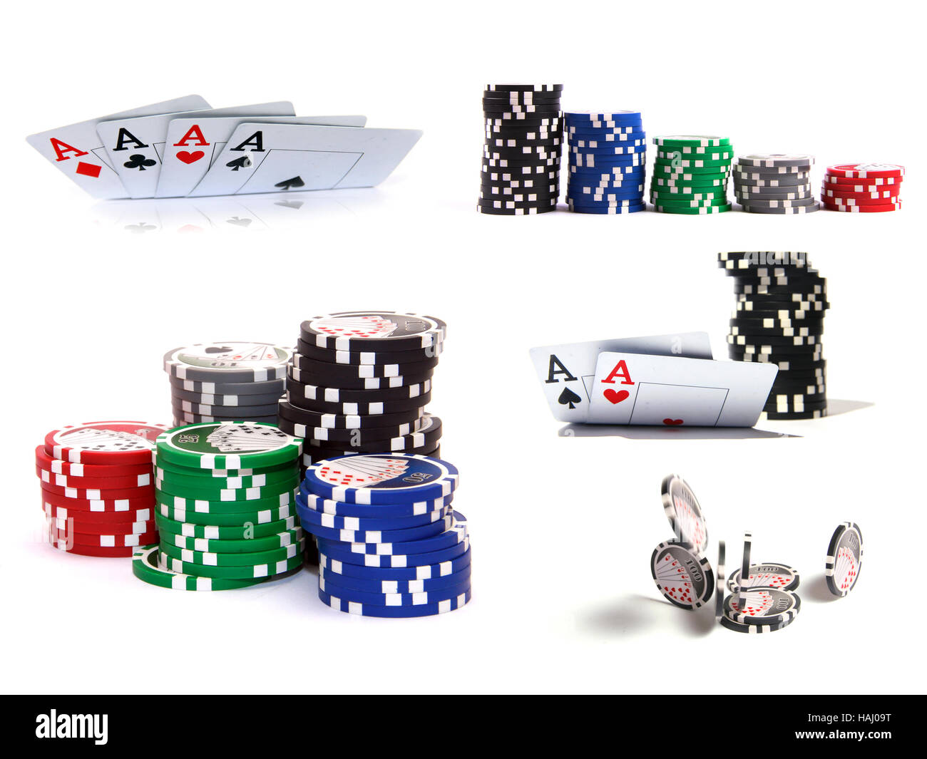 Satz von Casino Artikel: Chips und Karten Stockfoto
