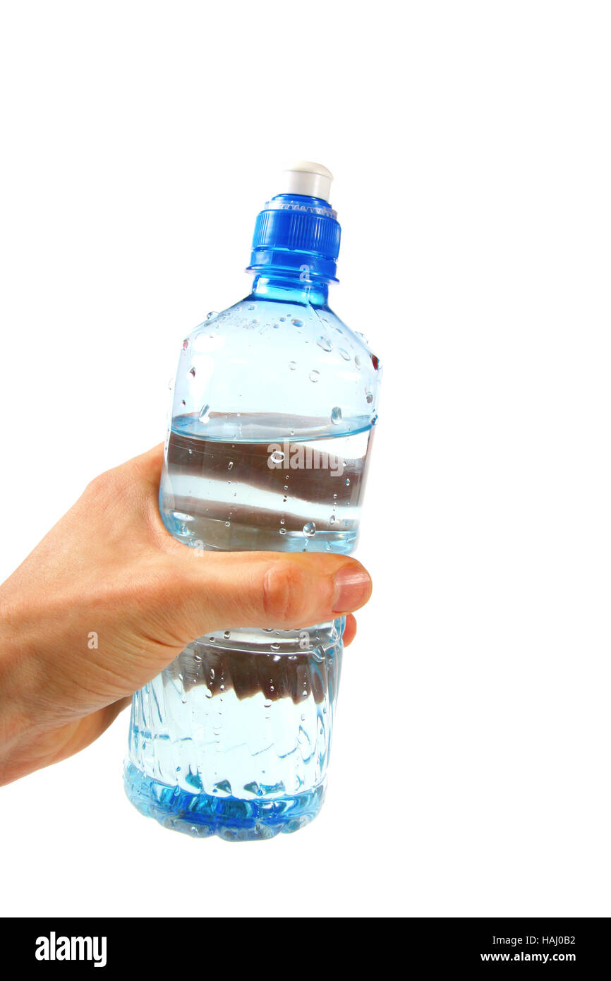 Wasserflasche in der hand Stockfoto