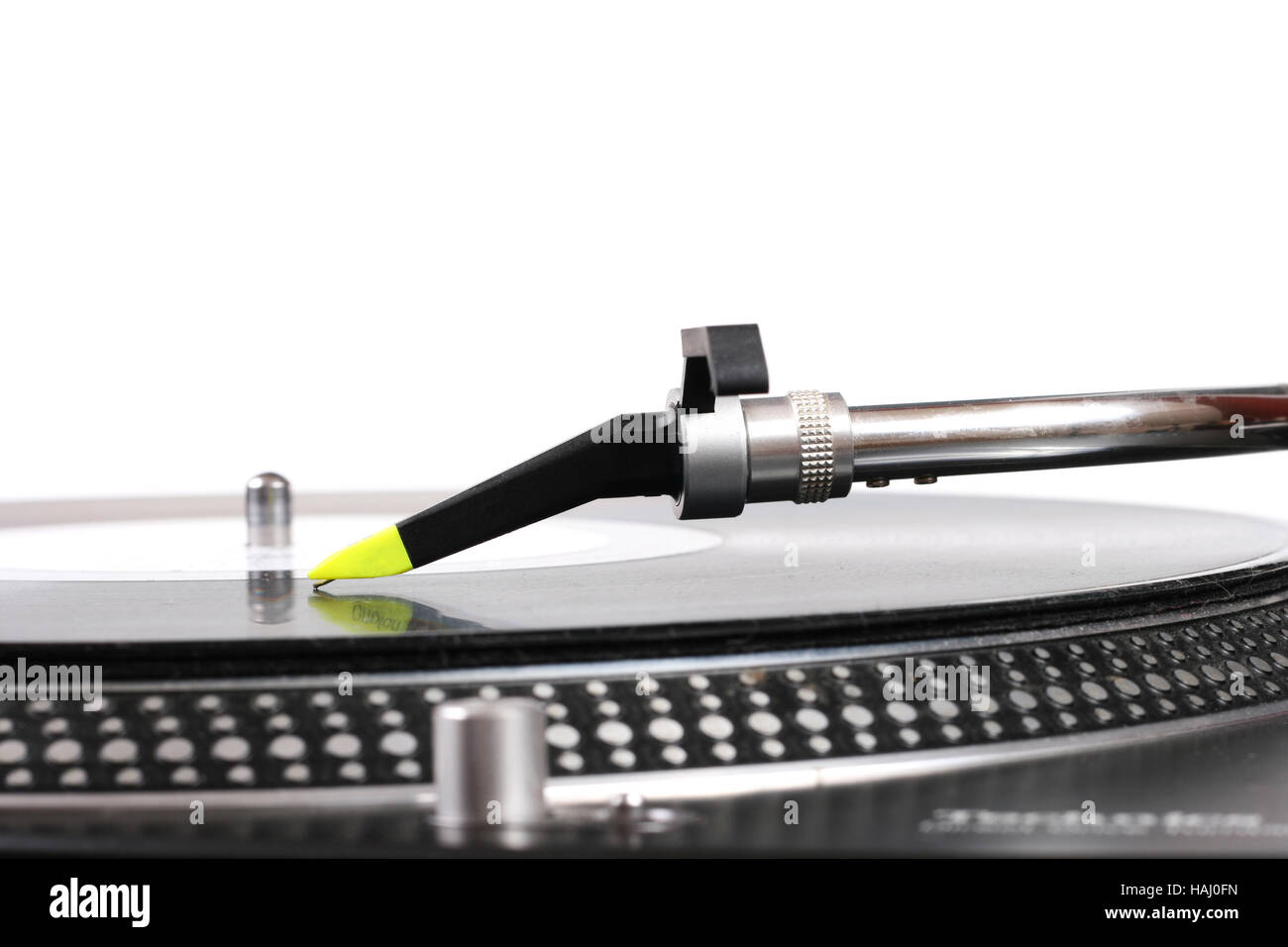 DJ-Plattenspieler-Nadel und die Vinyl-Schallplatte Stockfoto