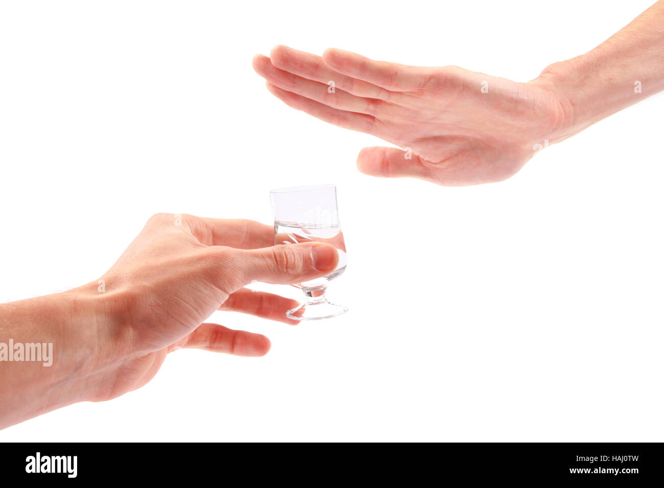 Hand ein Glas Alkohol ablehnen Stockfoto