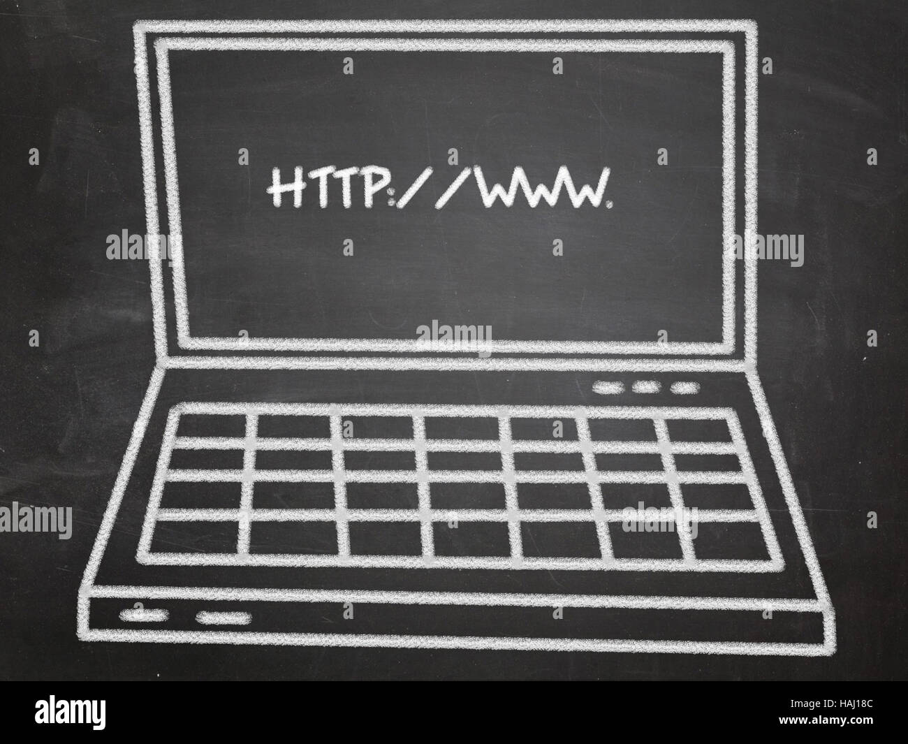 Laptop an Tafel mit Web-Adresse Stockfoto