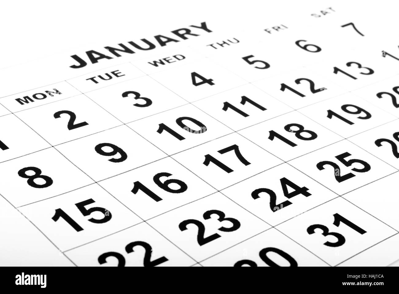 leeren weißen Kalender mit schwarzen Zahlen Stockfoto