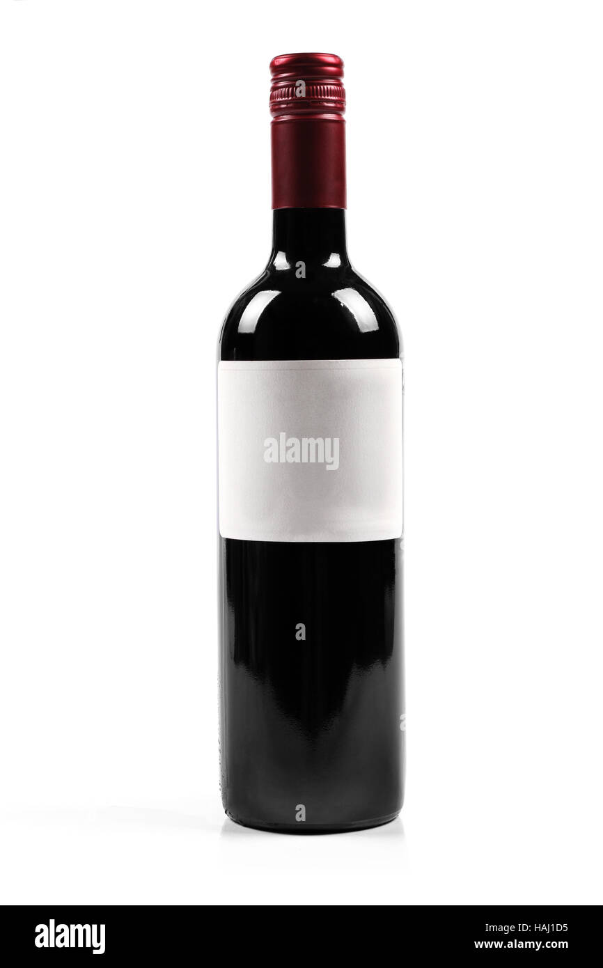 Flasche Rotwein isoliert auf weiss Stockfoto