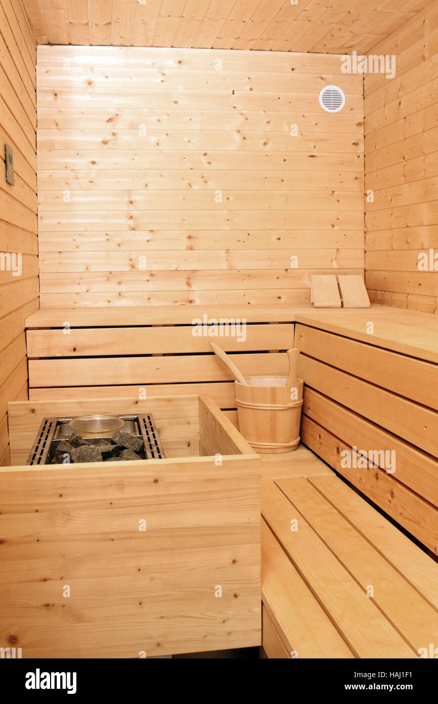 Holz-Sauna-Kabine Stockfoto
