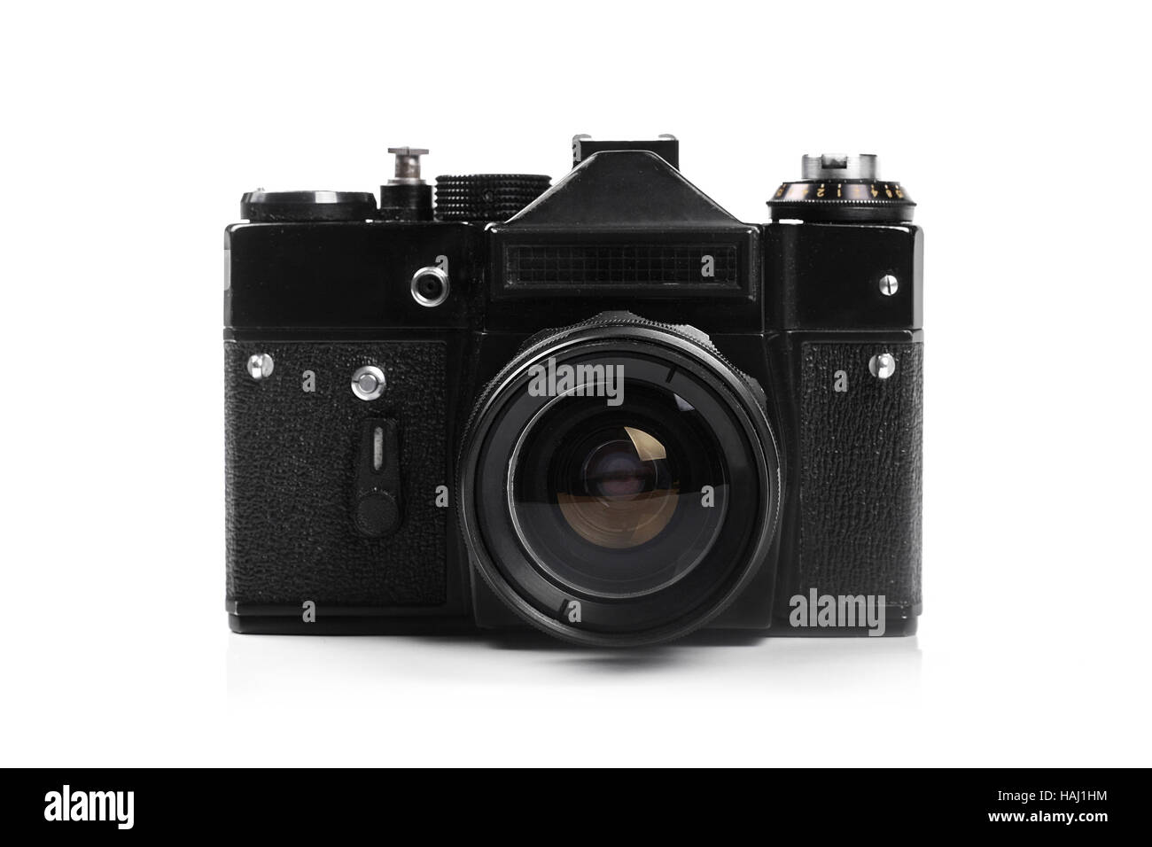 alte Retro-Fotokamera isoliert auf weiss Stockfoto