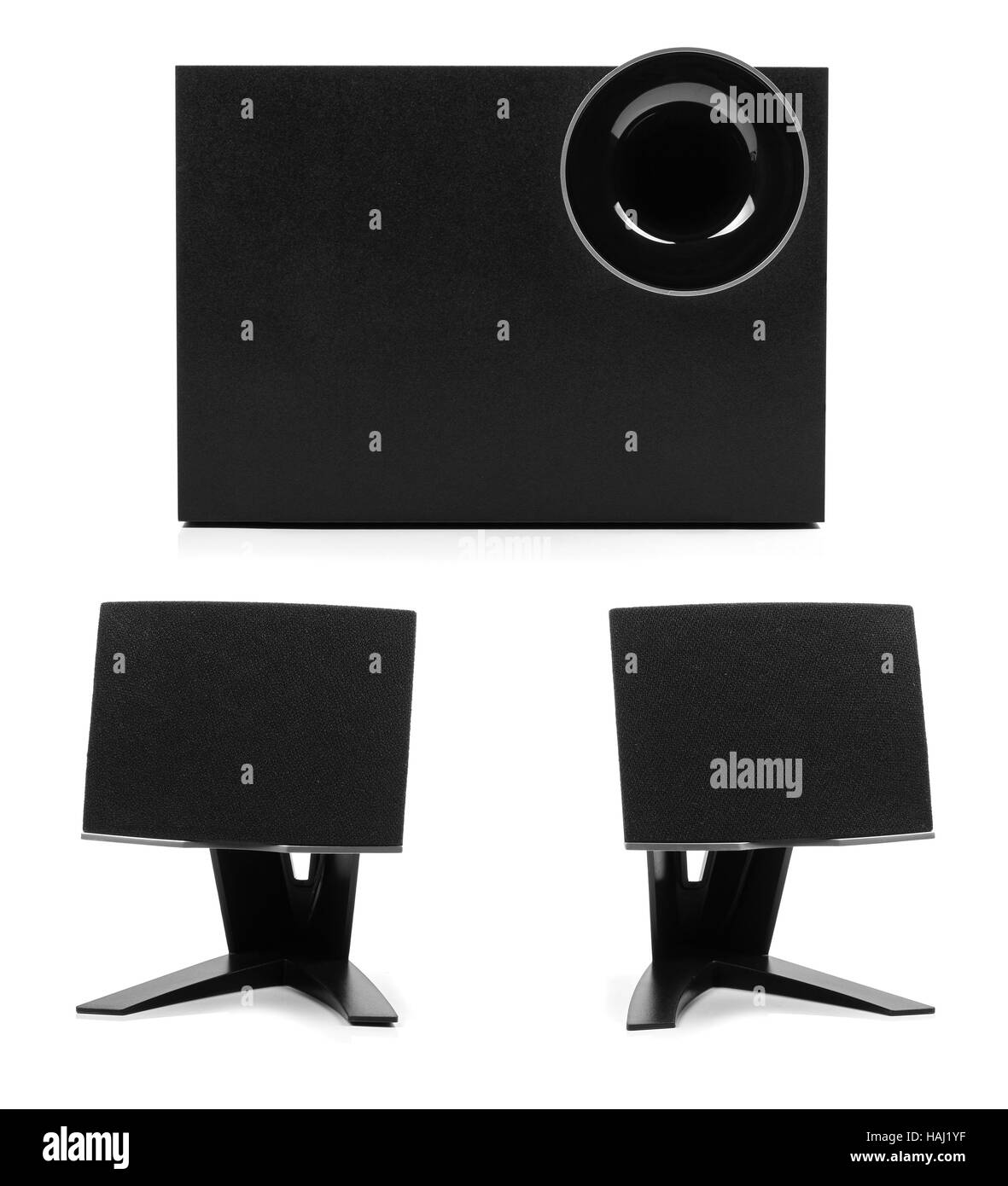 Sound-System mit zwei Lautsprechern und subwoofer Stockfoto