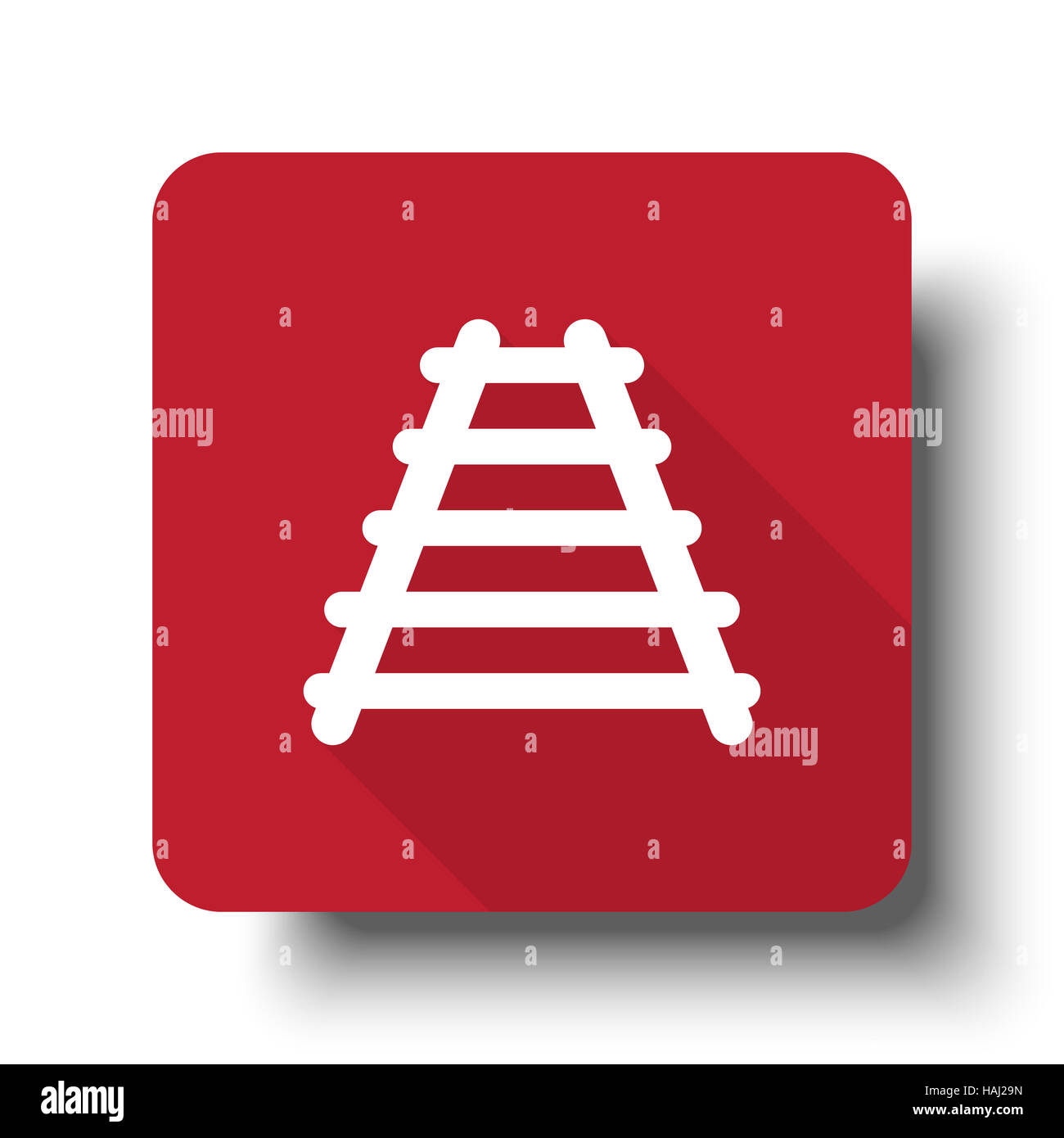 Flache Eisenbahn-Web-Symbol auf roten Button mit Schlagschatten Stockfoto