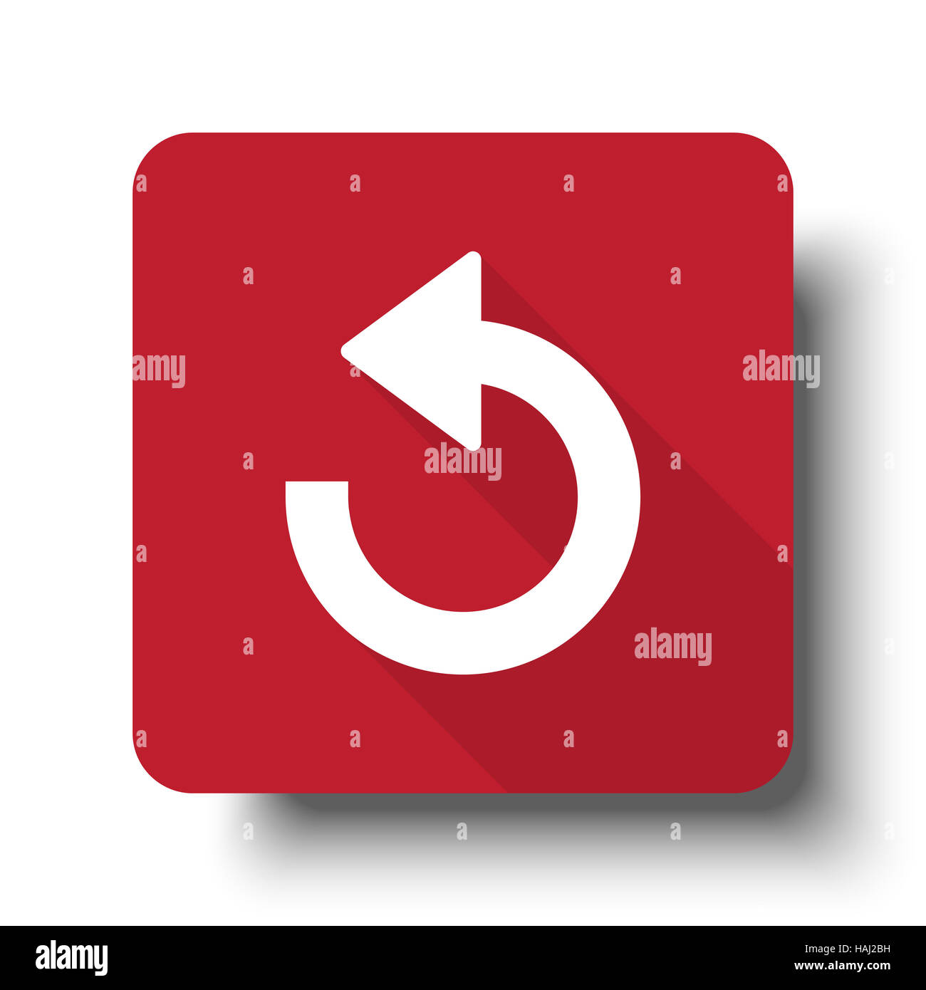Flache "Rückgängig"-Web-Symbol auf roten Button mit Schlagschatten Stockfoto