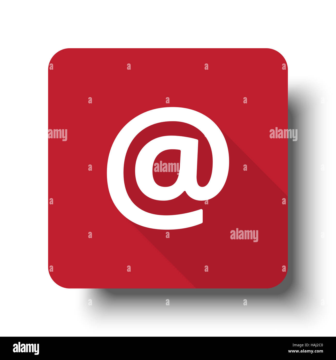 Flache E-Mail Web-Symbol auf roten Button mit Schlagschatten Stockfoto