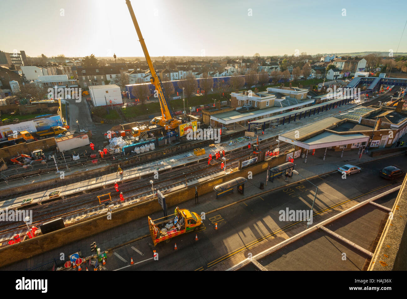 Technische Arbeiten an die Station in Gravesend über Weihnachten 2013 wieder aufzubauen Stockfoto