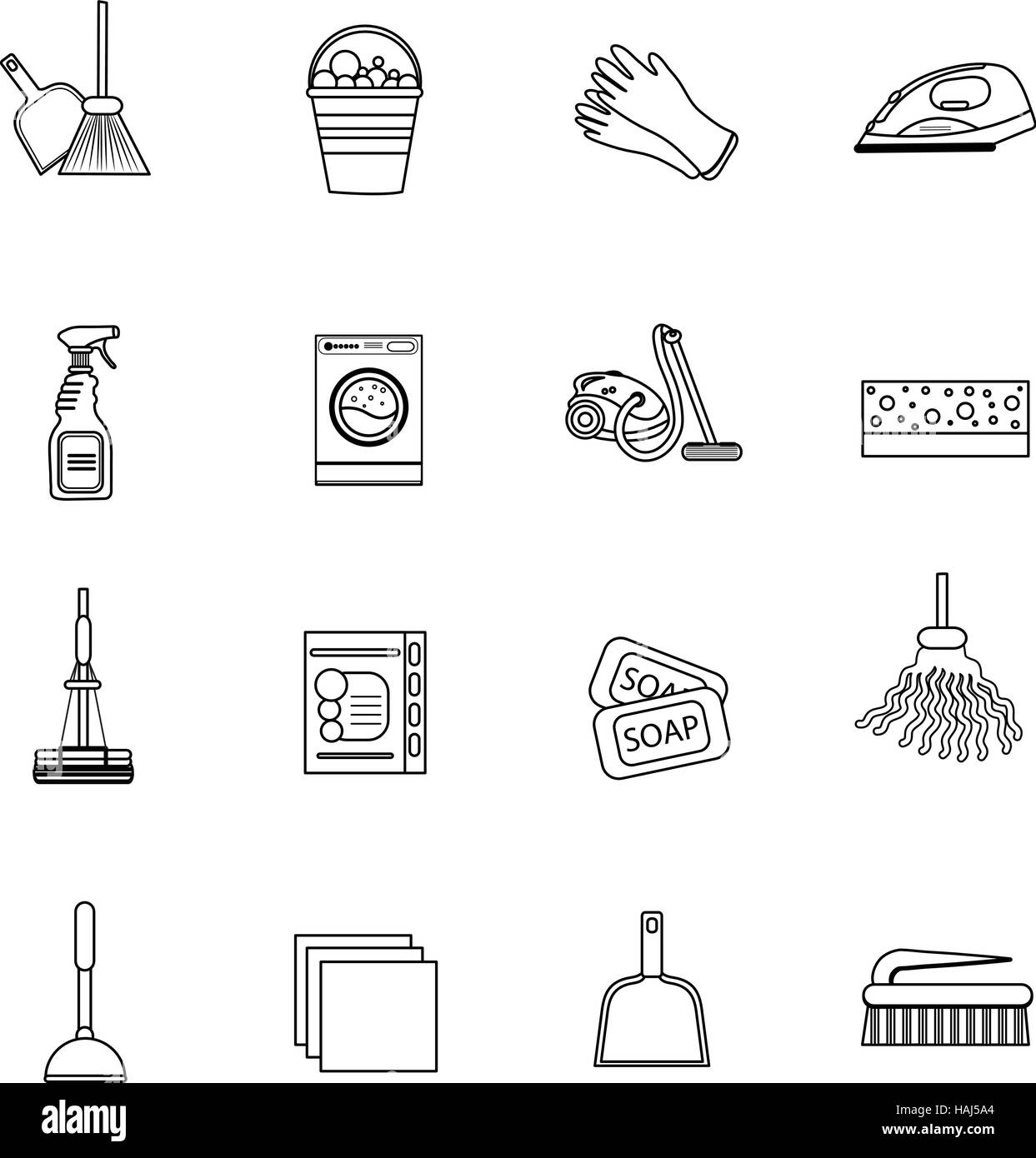 Reinigung von Icons Set, moderne Linie, Skizze, Doodle-Stil.   isoliert auf weißem Hintergrund. Vektor-illustration Stock Vektor