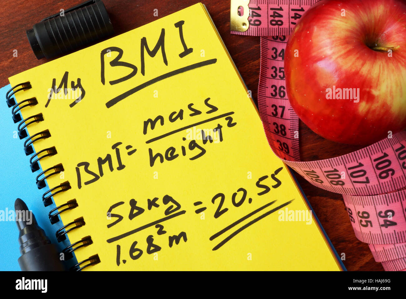 Mein BMI-Formel, die auf einer Seite geschrieben. Body-Mass-Index. Stockfoto