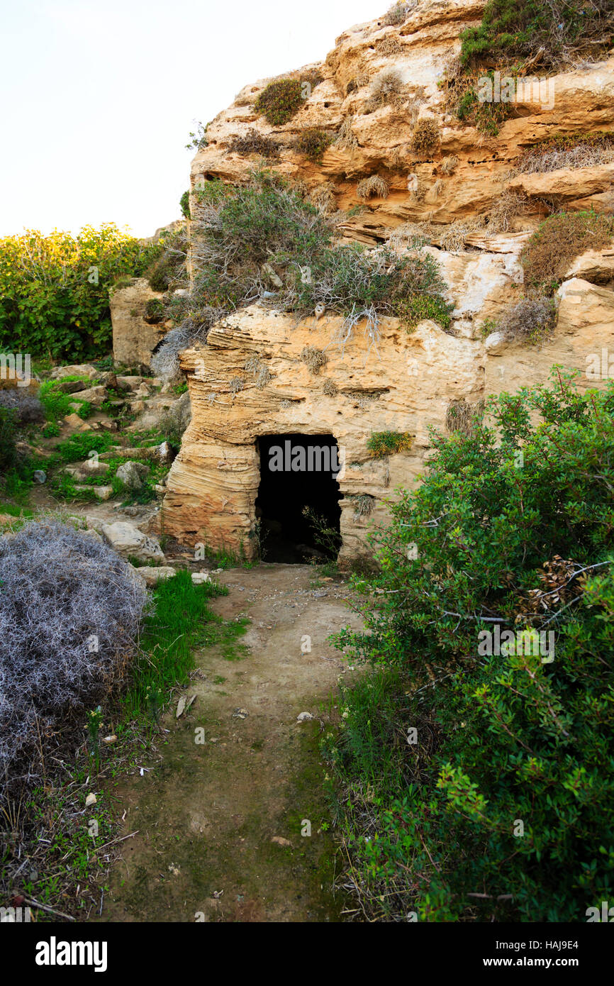 Catacombe Eingang, Agios Georgios, Paphos, Zypern Stockfoto