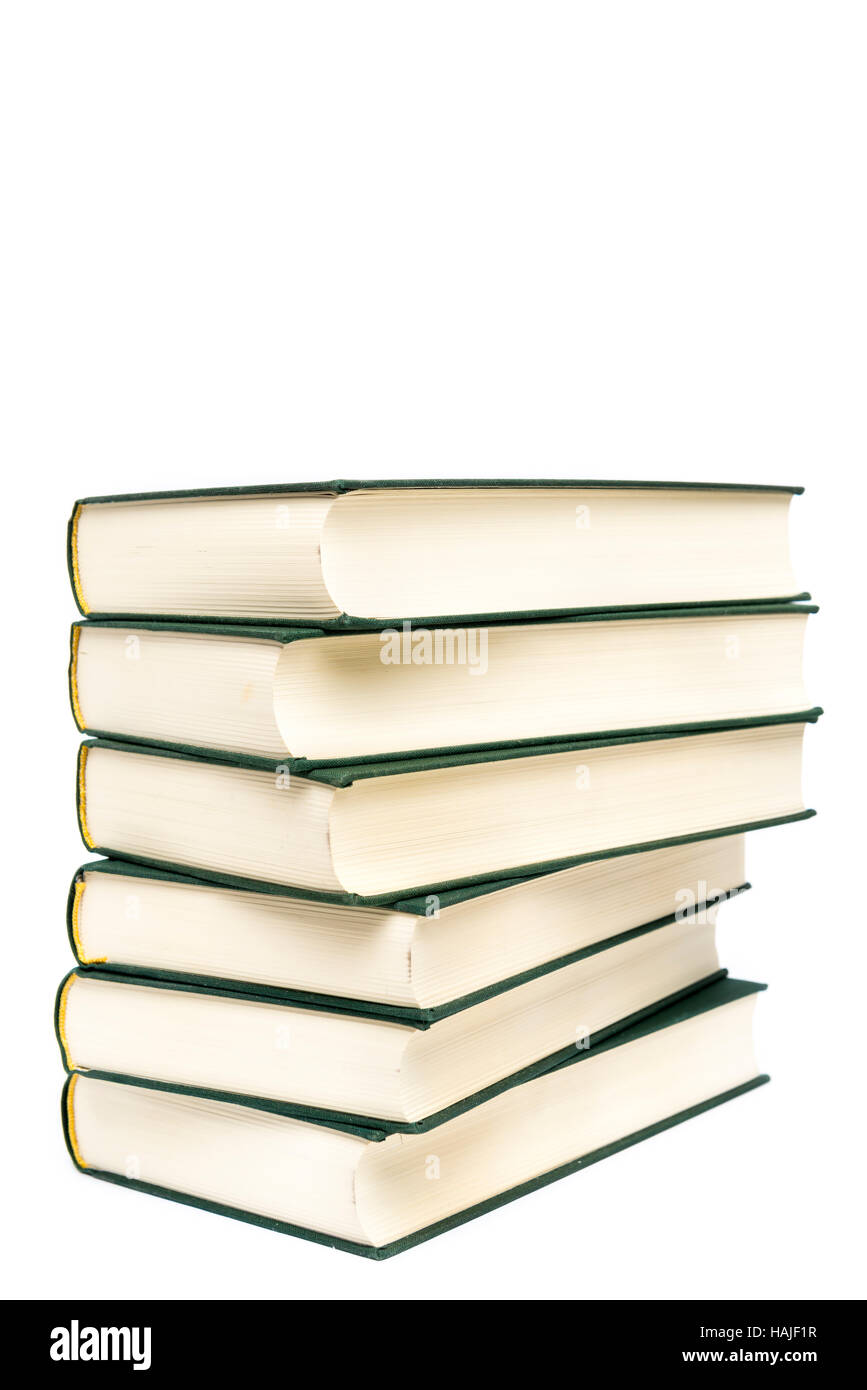 Stapel von Hardcover-Büchern isoliert mit Textfreiraum Stockfoto