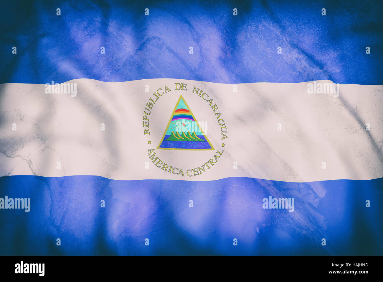 3D-Rendering einer alten Republik Nicaragua Flagge winken Stockfoto