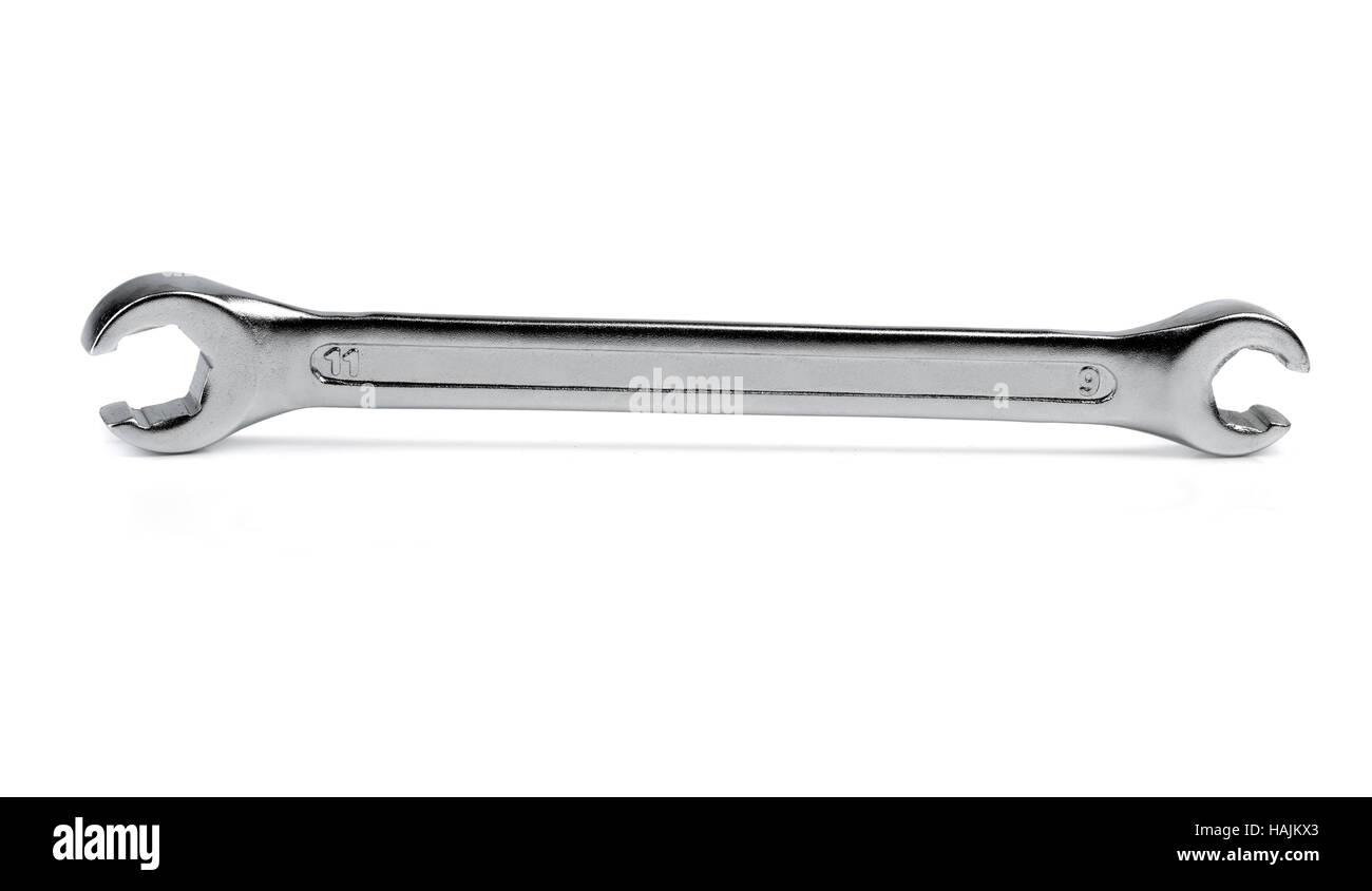 Maulschlüssel 9h 11 Schlüssel für die Bremsanlage, isoliert auf weißem Hintergrund Stockfoto
