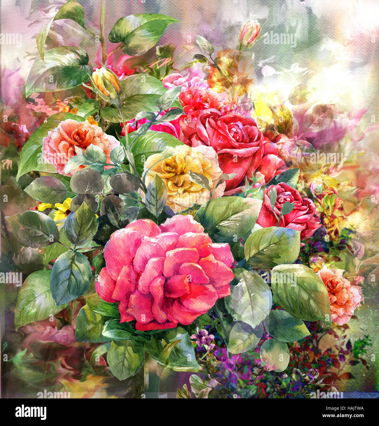 Bukett von Rosen Aquarell style.digital Stockfoto