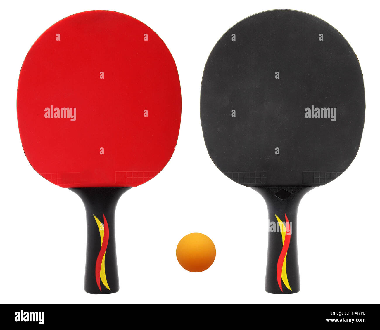 zwei Tischtennis, Ping-Pong-Schläger isoliert auf weiss Stockfoto