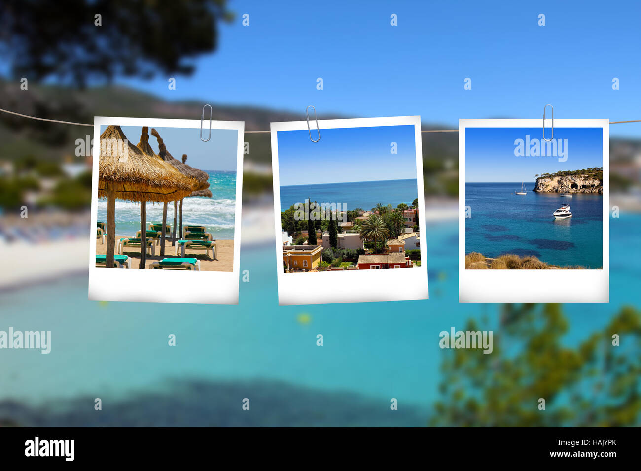 Bilder vom Mallorca Urlaub am Seil hängend Stockfoto