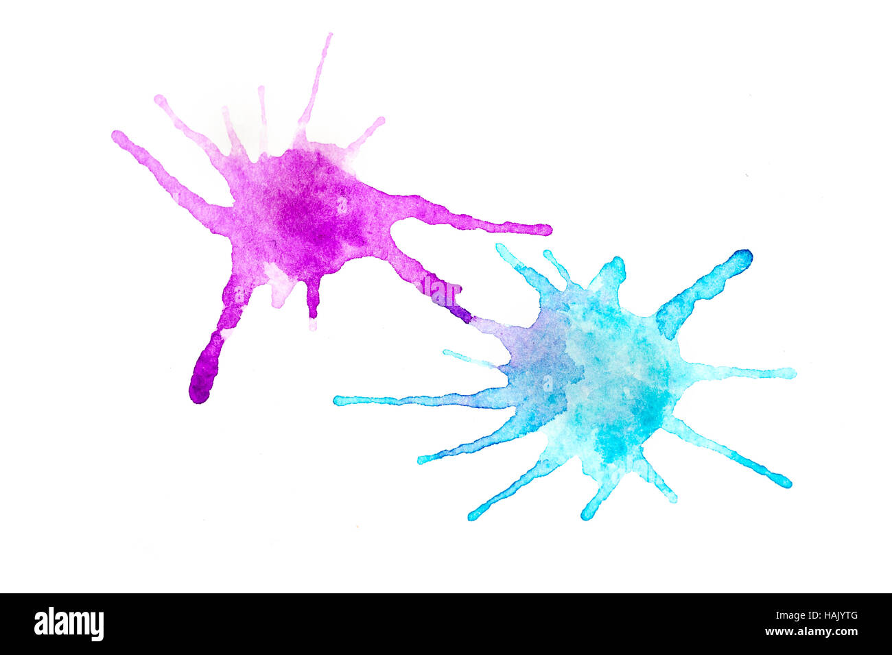 abstrakte Aquarell als Flecken auf weißem Hintergrund Stockfoto