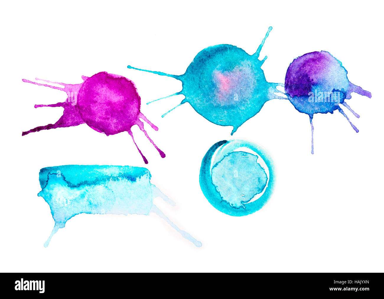 abstrakte Aquarell als Flecken auf weißem Hintergrund Stockfoto