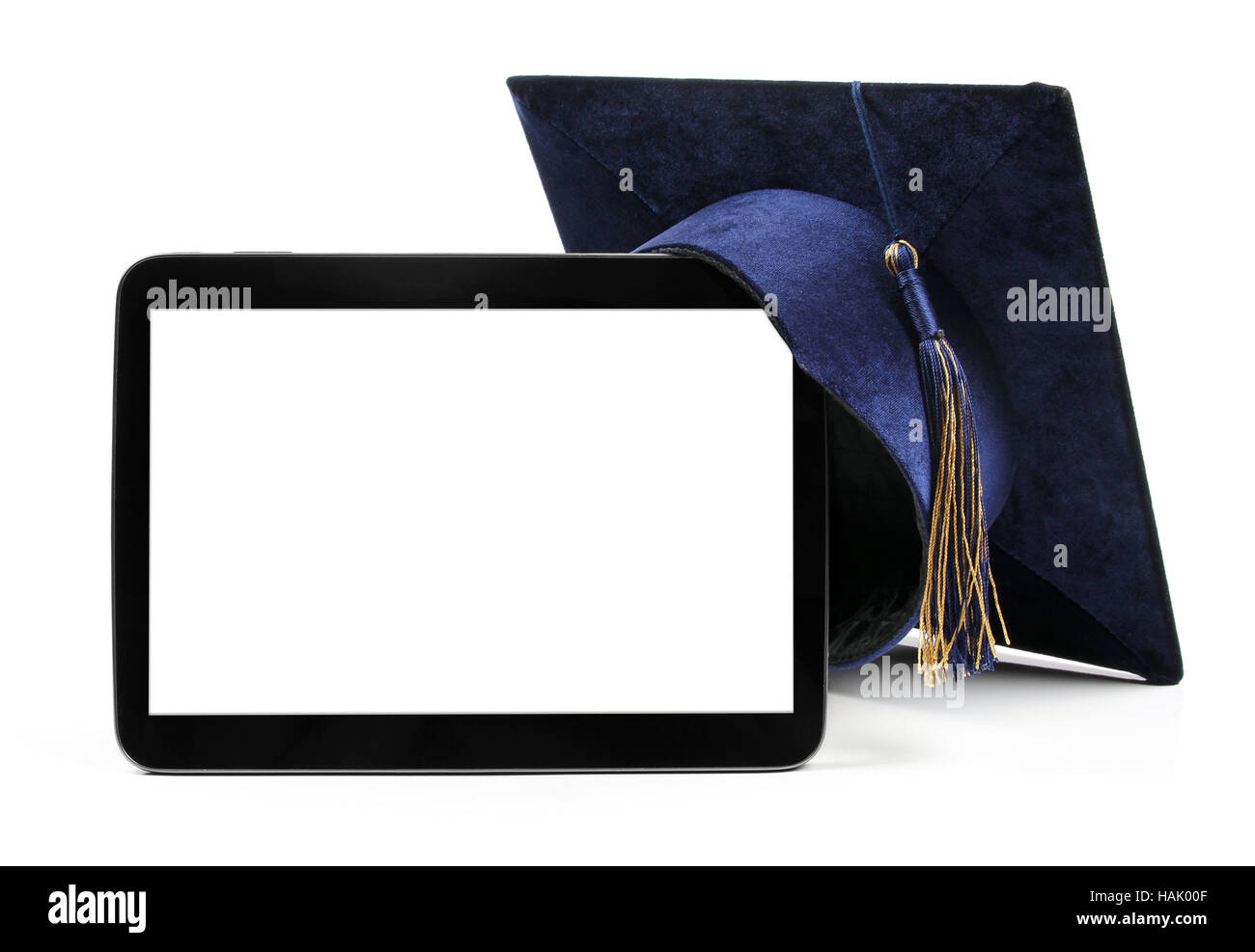 leere digitale Tablet und Bildung Student-Kappe Stockfoto