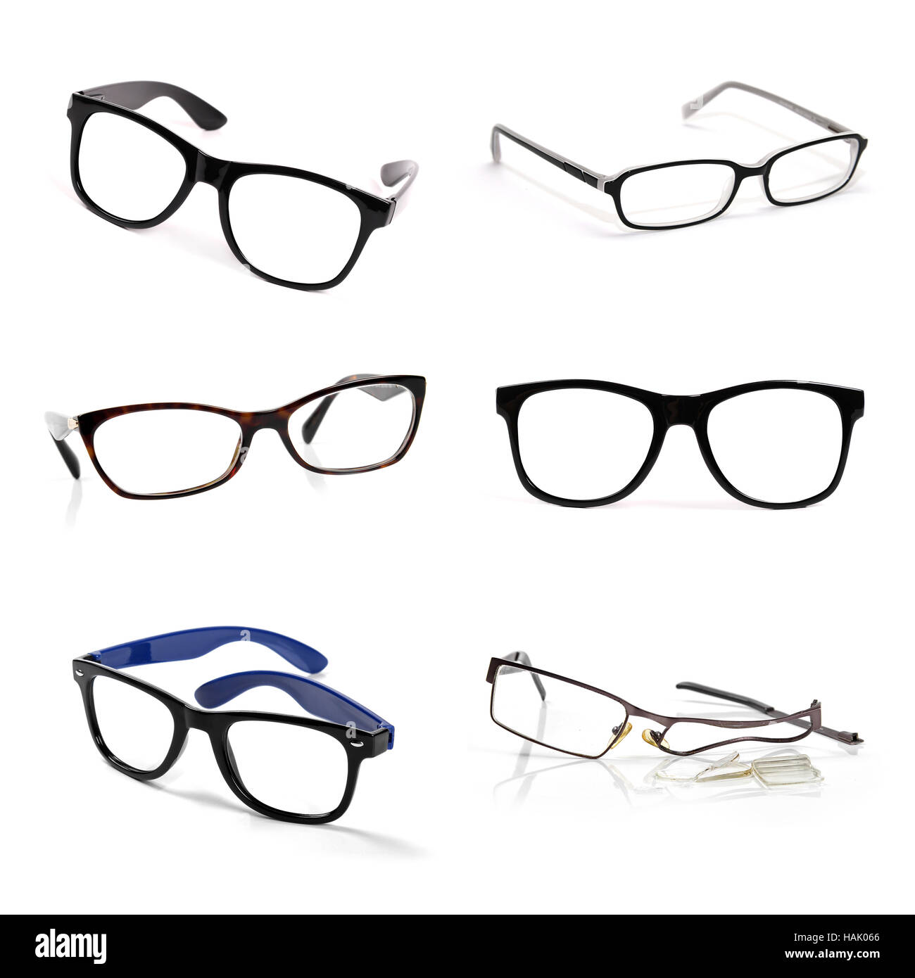 Brillen Kollektion isoliert auf weißem Hintergrund Stockfoto