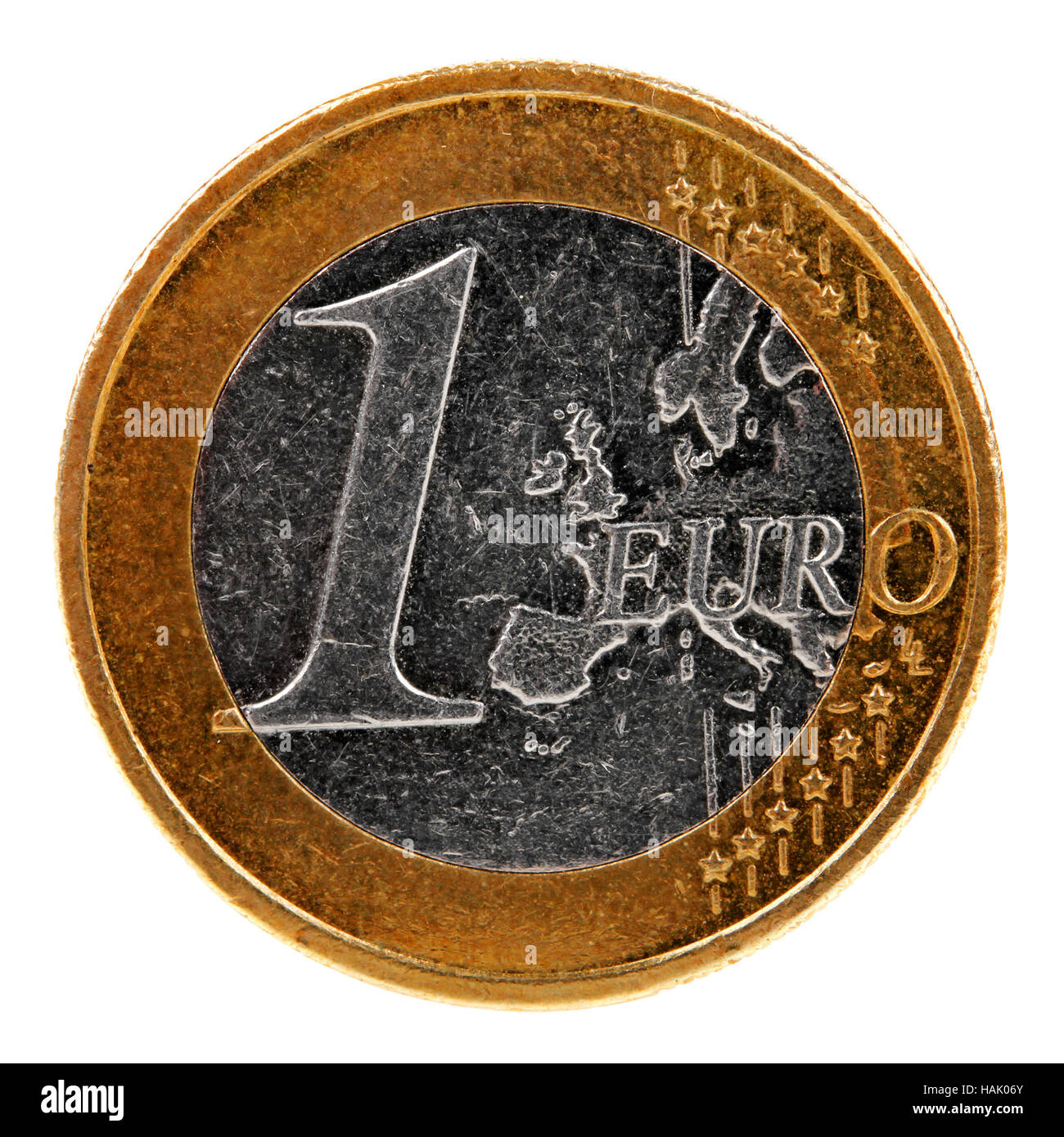 ein-Euro-Münze isoliert auf weißem Hintergrund Stockfoto