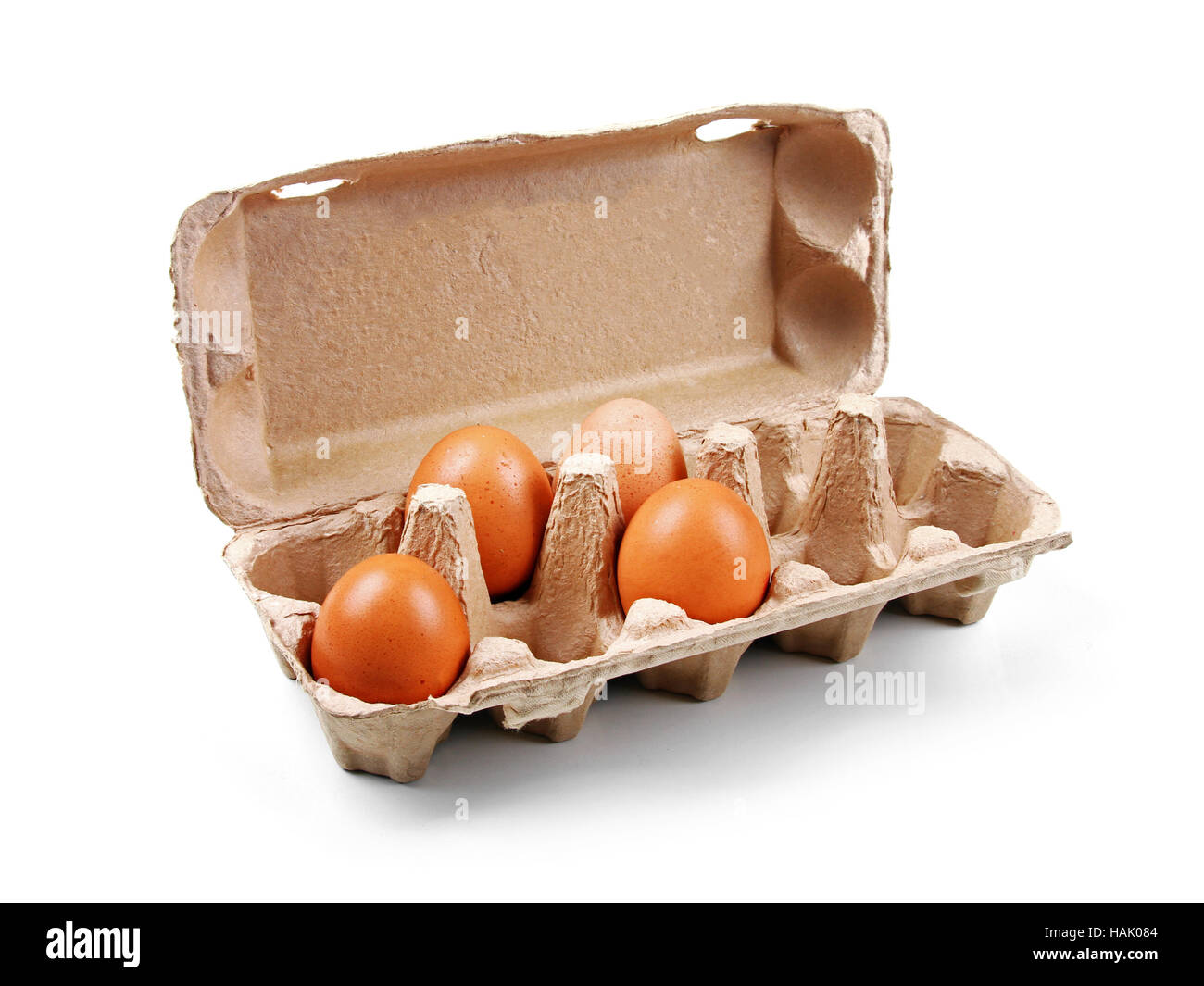 isoliert auf weißem Karton Eierkarton Stockfoto