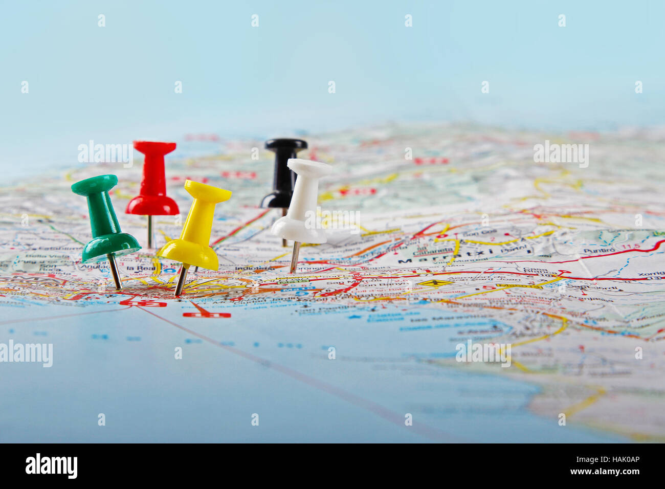 Reisen Sie Reiseziel Punkte auf einer Karte Stockfoto