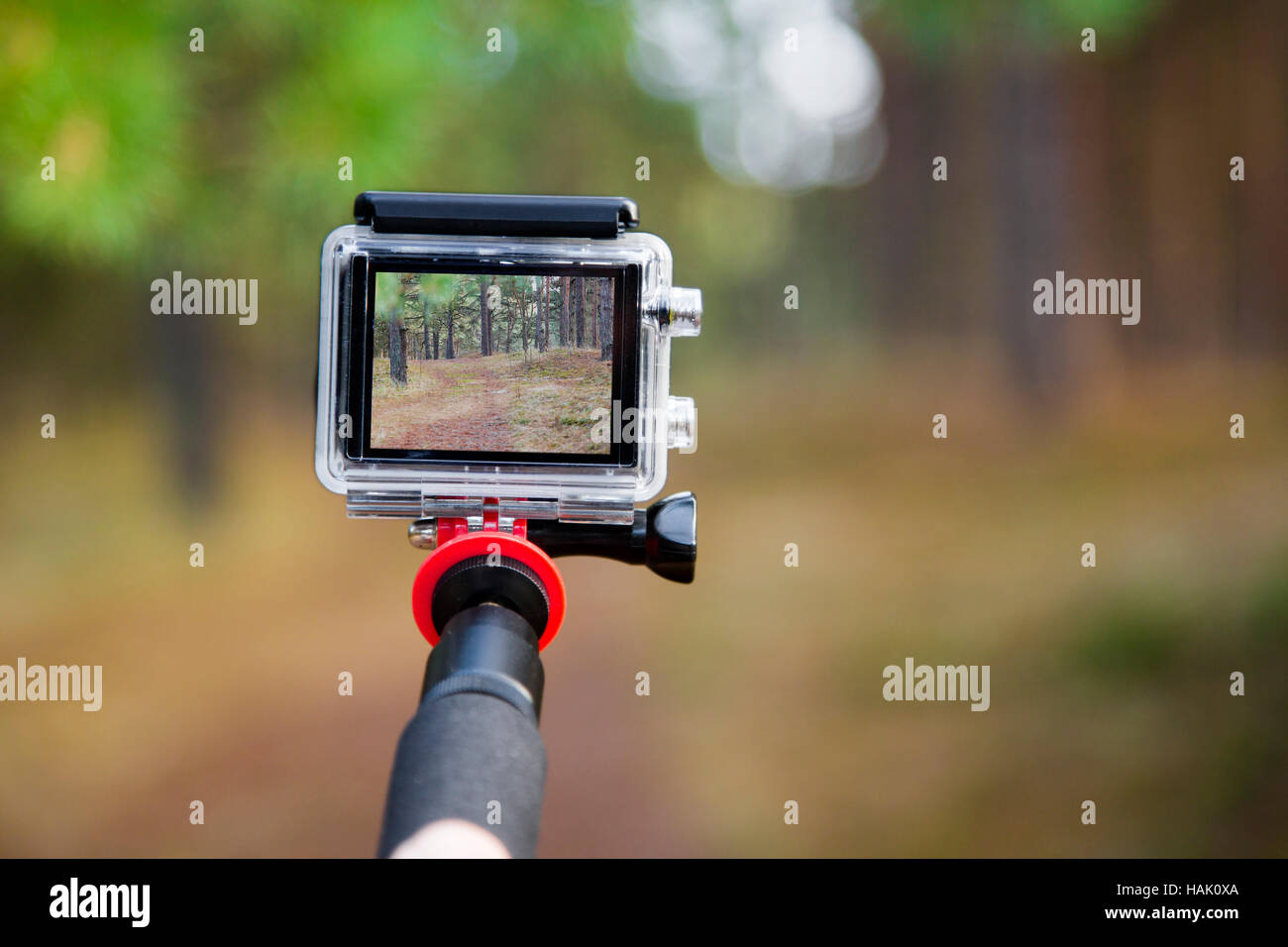 Action-Kamera auf Handheld-Stick mitnehmen video Stockfoto