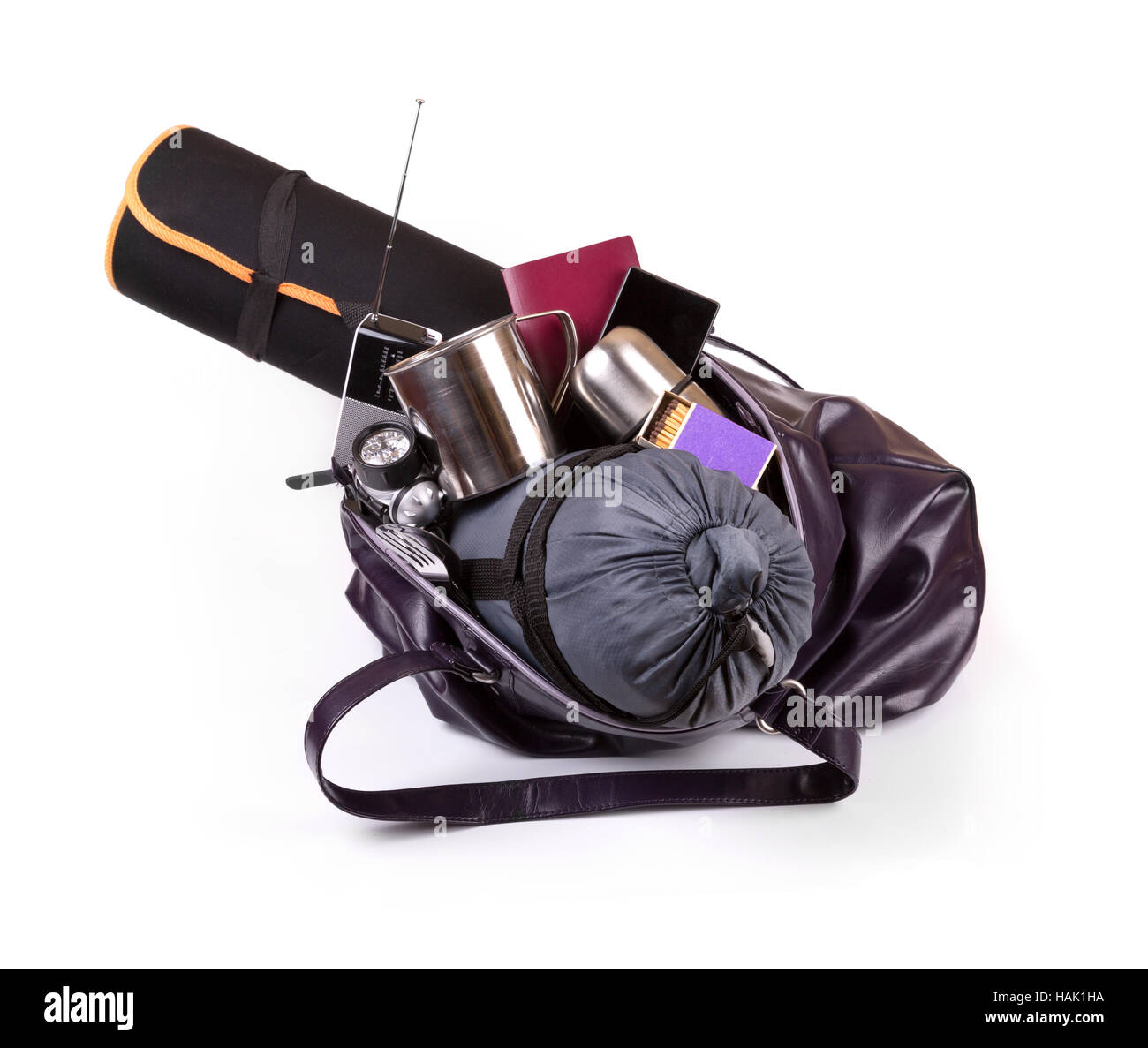 Tasche mit wichtiger Ausrüstung für Notfall Stockfoto