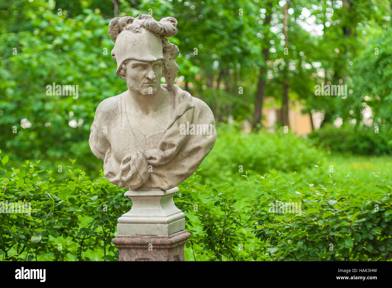Skulptur Büste von dem Gott Mars im Sommergarten, St. Petersburg Stockfoto