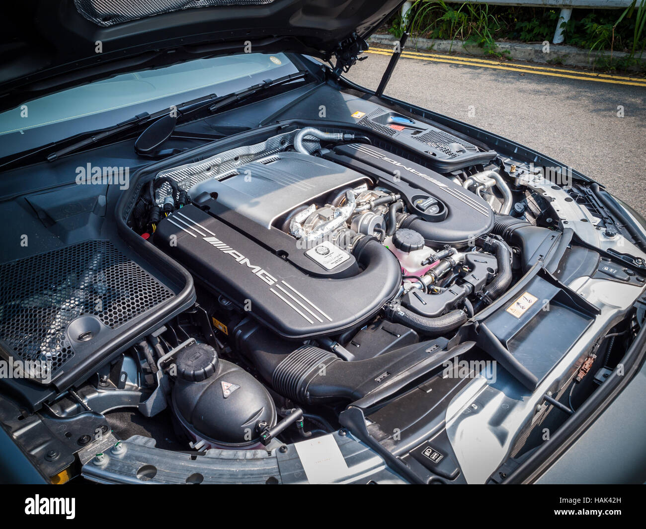 Hong Kong, China 26. September 2016: Mercedes-AMG C 63 Coupé Motor S am 26. September 2016 in Hong Kong. Stockfoto